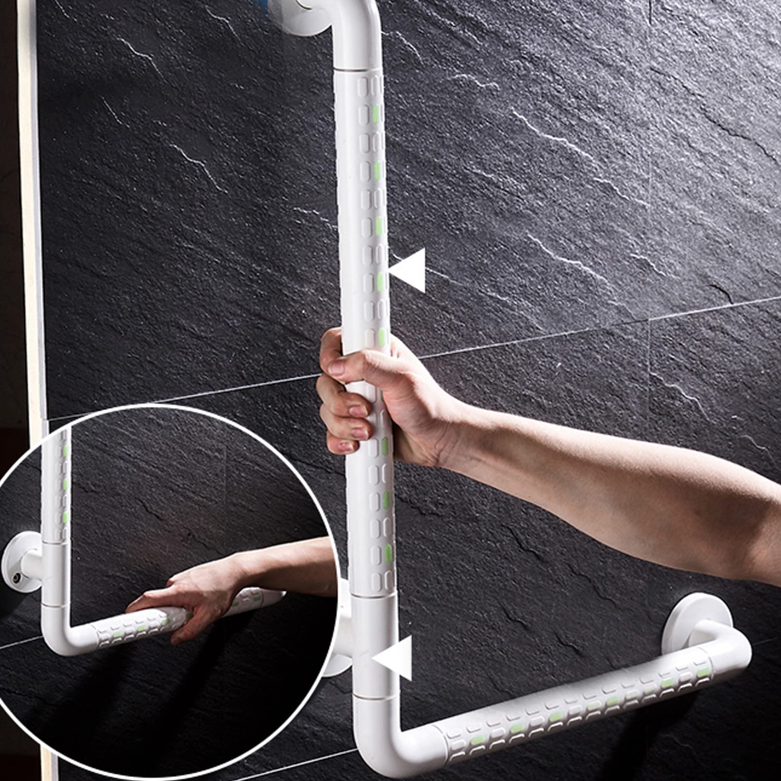 Asa De Seguridad De Acero Inoxidable,Barras De SujecióN Ducha en Forma De L,Asa Antideslizante Para Asidero De BañEra,Ayuda De Seguridad Para BañO Para Personas Mayores,Blanco (70x70cm/27.6x27.6in)