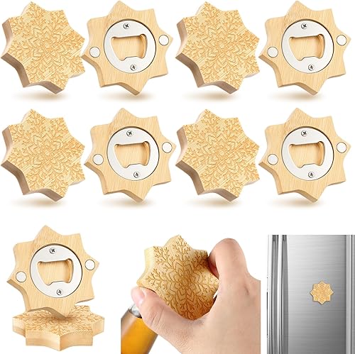 Vesici Abrebotellas magnético de 2.5 pulgadas, diseño de copo de nieve de bambú, abrebotellas de madera, para nevera, regalo para amantes de la