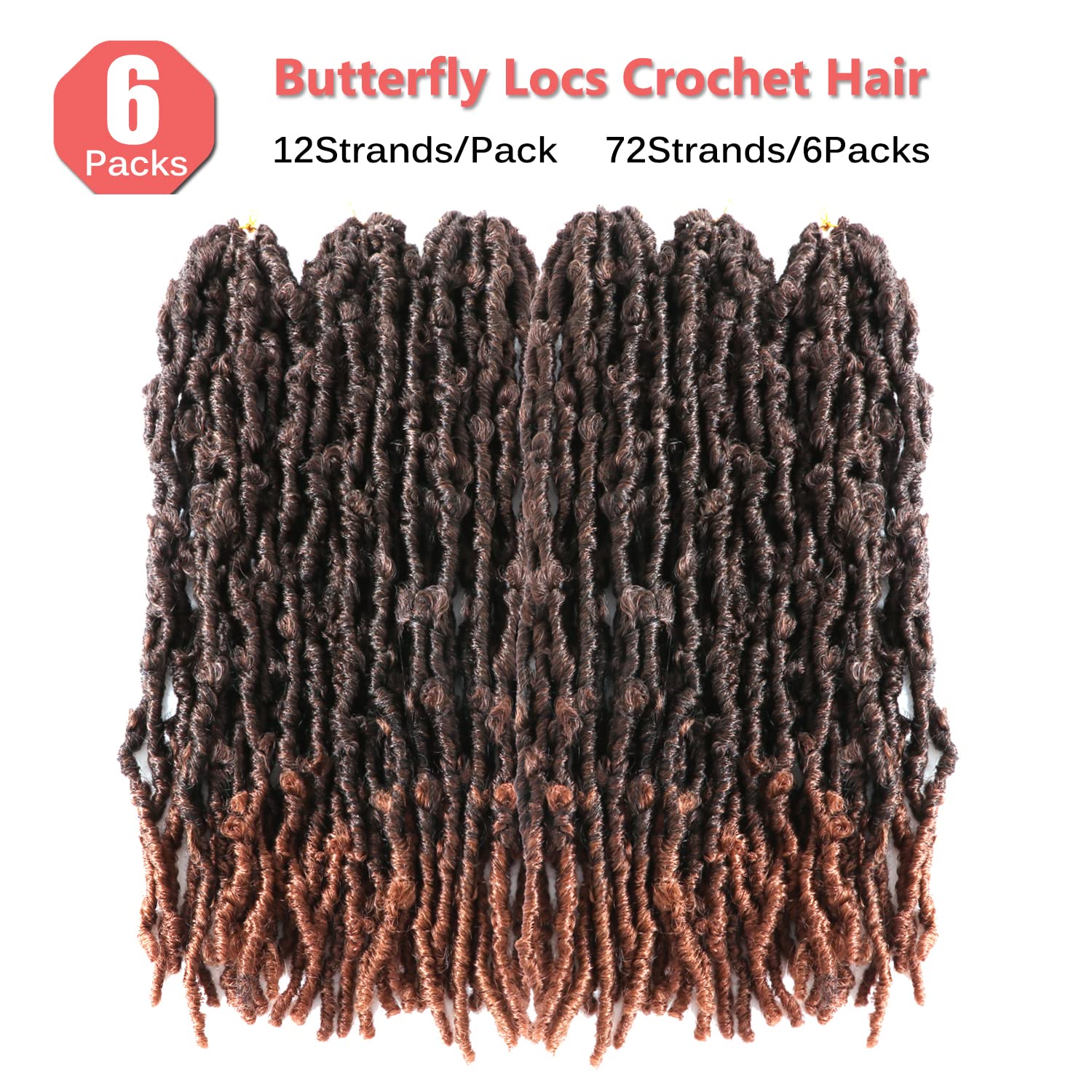Butterfly Locs Crochet Hair 6 Packs Pre Looped Distressed Locs Crochet Braids Bob Butterfly Locs (T30, 24 Inch (6 Packs)) - Image 3