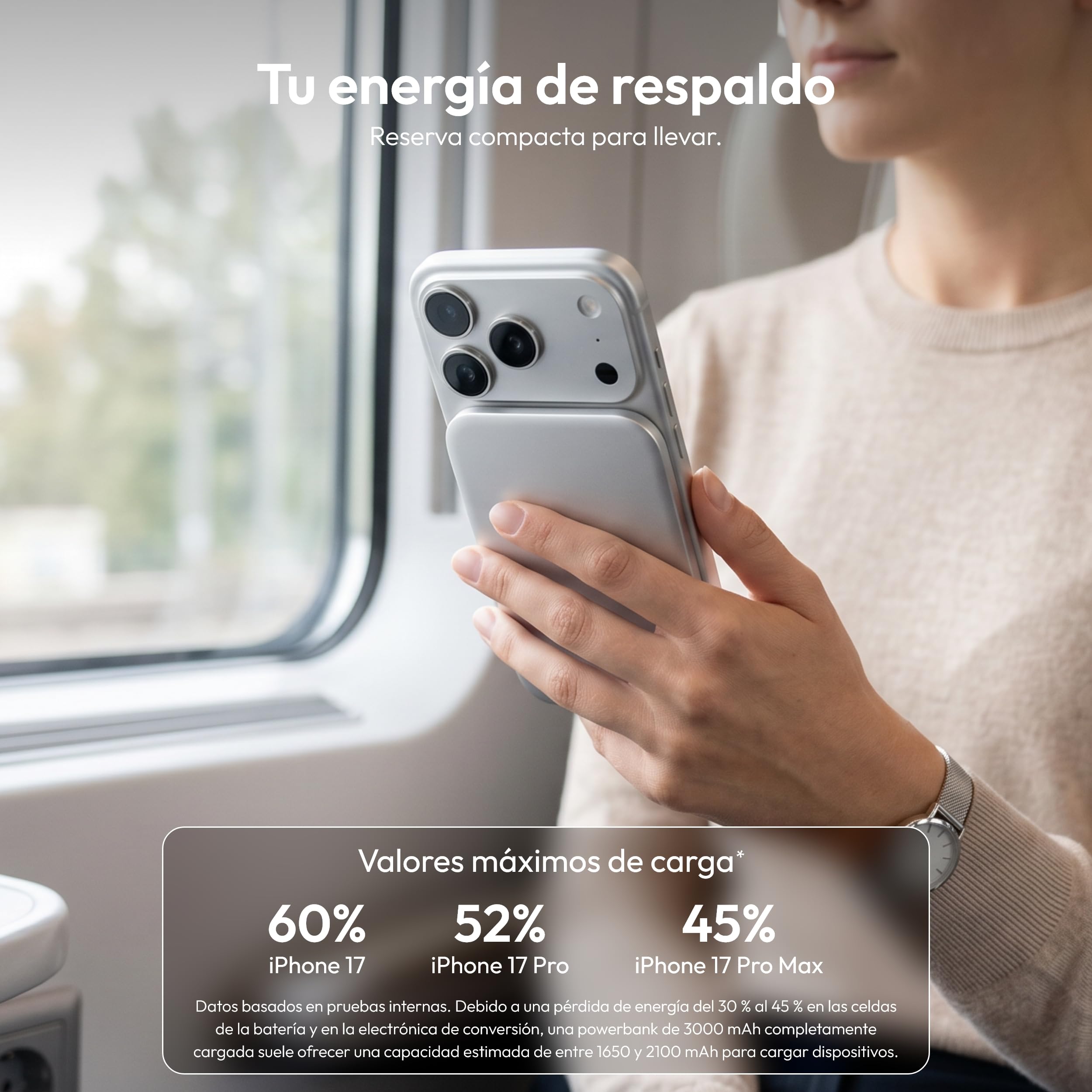 VONMÄHLEN Evergreen Mag - Batería externa inalámbrica compatible con MagSafe - Cargador portátil con 3000 mAh y 7,5 W de carga inalámbrica, batería externa magnética, 3 años de garantía, solo 5,8 mm