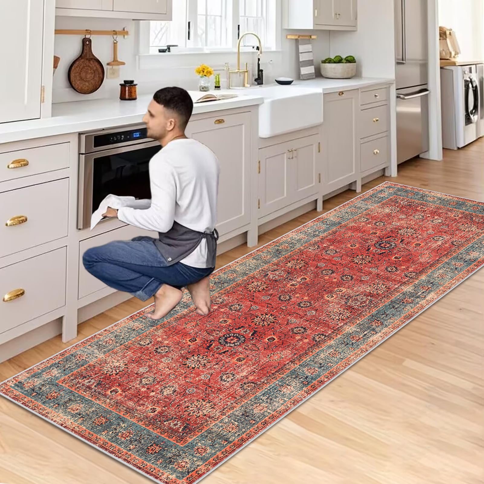 Tapis de Passage Couloir Cuisine Long 80 x 150 cm Tapis Cuisine Devant Evier Antidérapant Lavable Tapis de Sol d'Entrée Intérieur Tapis Couloir Absorbant Paillasson Long Tapis de Porte pour Escalier