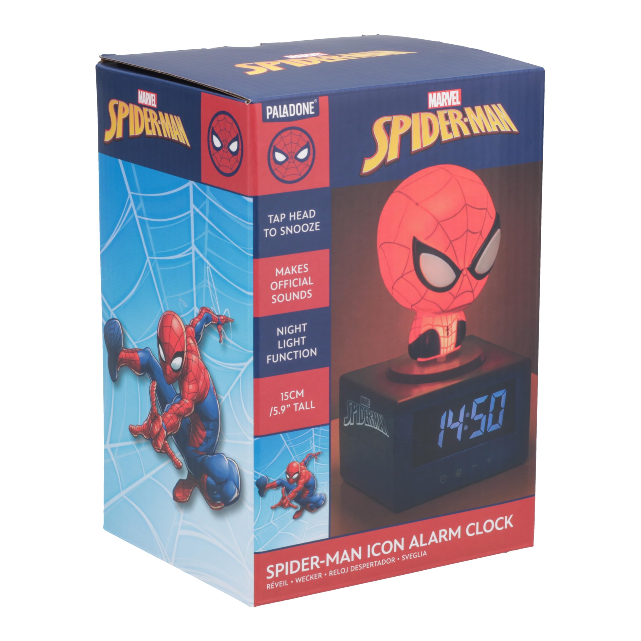 Paladone, Sveglia digitale di Spider-Man della Marvel, con luce notturna e musica, con licenza ufficiale MCU, decorazione per camera da letto a tema supereroe, per bambini e ragazzi, a batteria