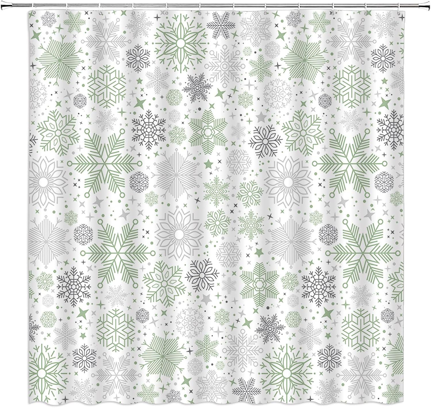Christmas Snowflake Shower Curtain Gray Sage Gren Snowflake Vintage Rustic Winter Holiday Merry Christmas White Fabric Bathroom Curtain Sets with Hooks