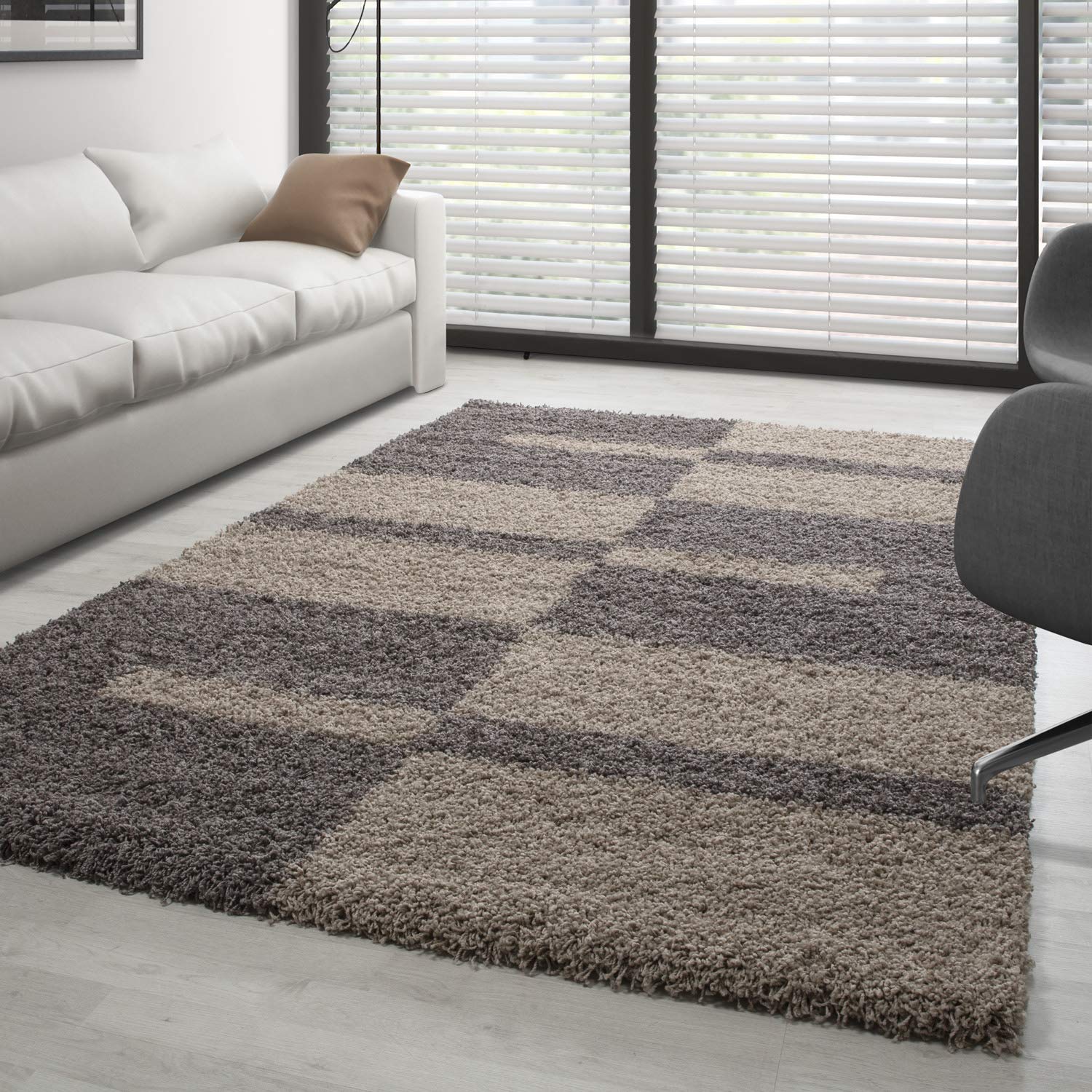 Carpettex Hochflor Shaggy Flokati Teppich - Modern Kariert für Wohnzimmer, Schlafzimmer, Küche, Esszimmer - Weich Flauschig Waschbar Langflor