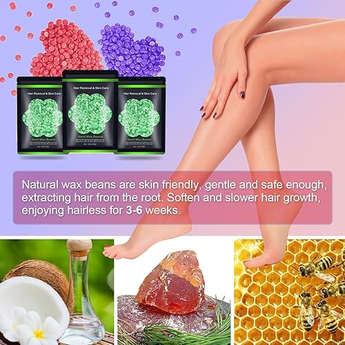 Miniatura 8 de Cuentas de cera para depilación de 10.5 onzas10.58 oz, granos de cera dura Auperwel para brasileños, cara, bikini, cejas, piernas, en casa, sin