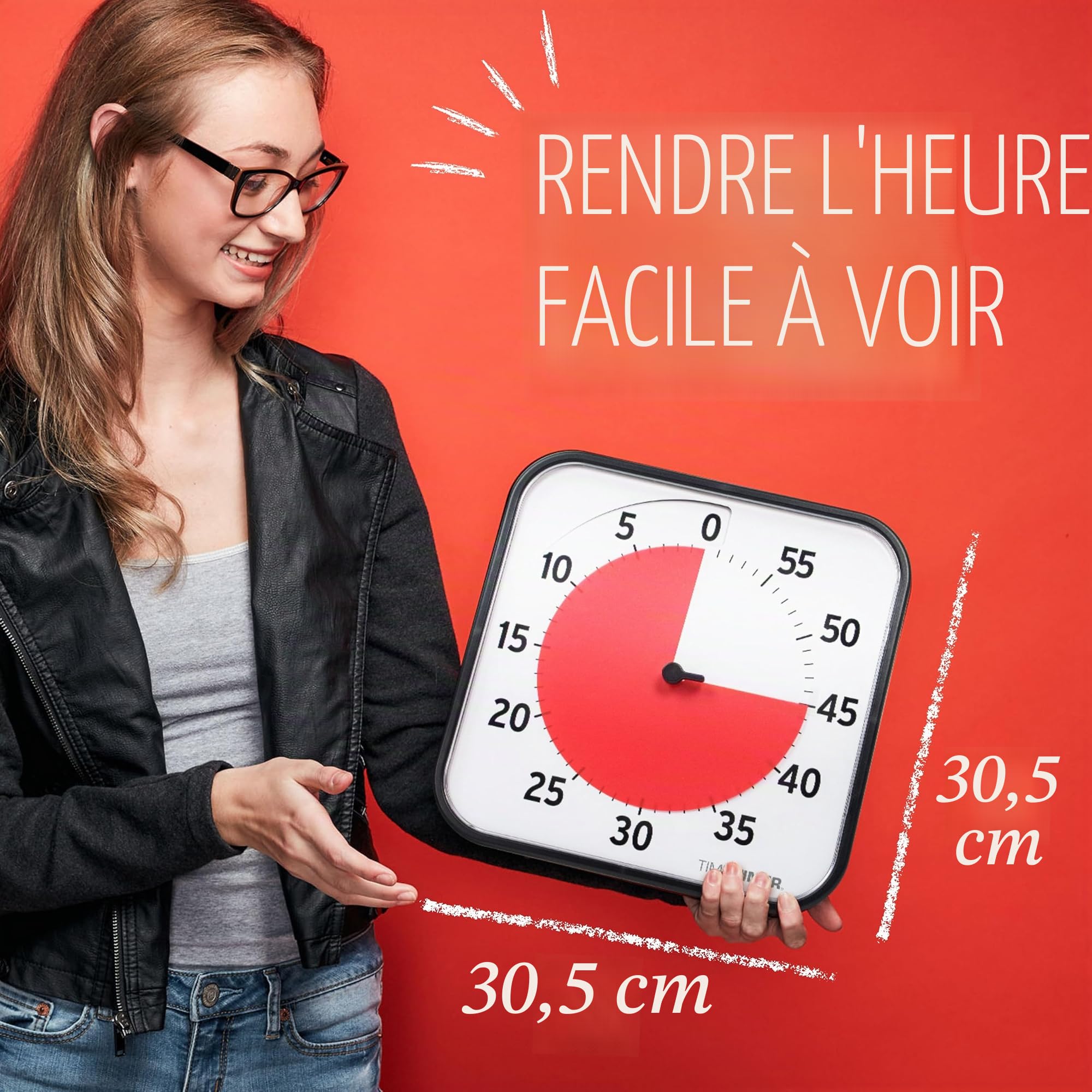 Time Timer Original Large, 30x30x4cm - Minuterie Visuelle de 60 Minutes Magnétique - Compte à rebours de la Salle de Classe ou de la réunion pour Enfants et Adultes (Noir)