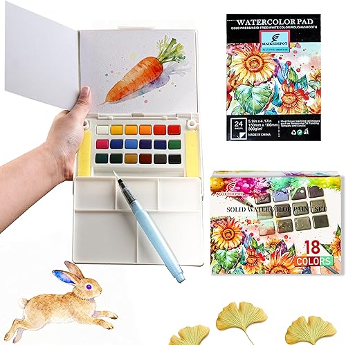 Juego de pintura de acuarela, juego de pintura de viaje de colores vivos, juego de pintura a presión, tamaño compacto, kit de acuarela con