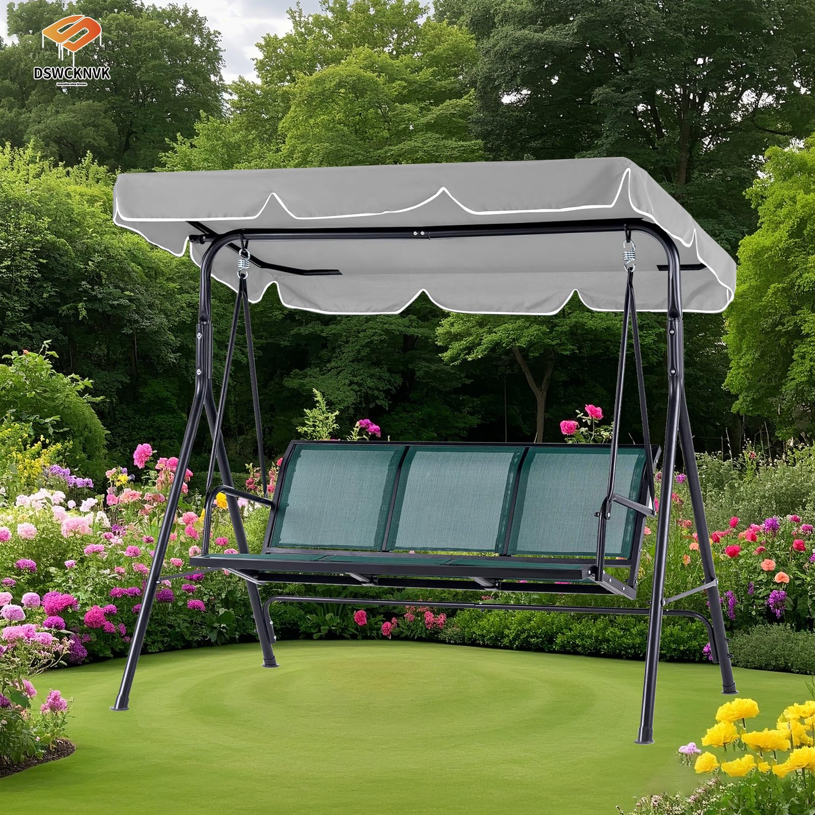 Tettuccio per Dondolo da Giardino Impermeabile,Tetto Dondolo Hollywood con Striscia di Fissaggio,Tettoia Dondolo da Giardino con 4 Tunnel Regolabili (Grau)