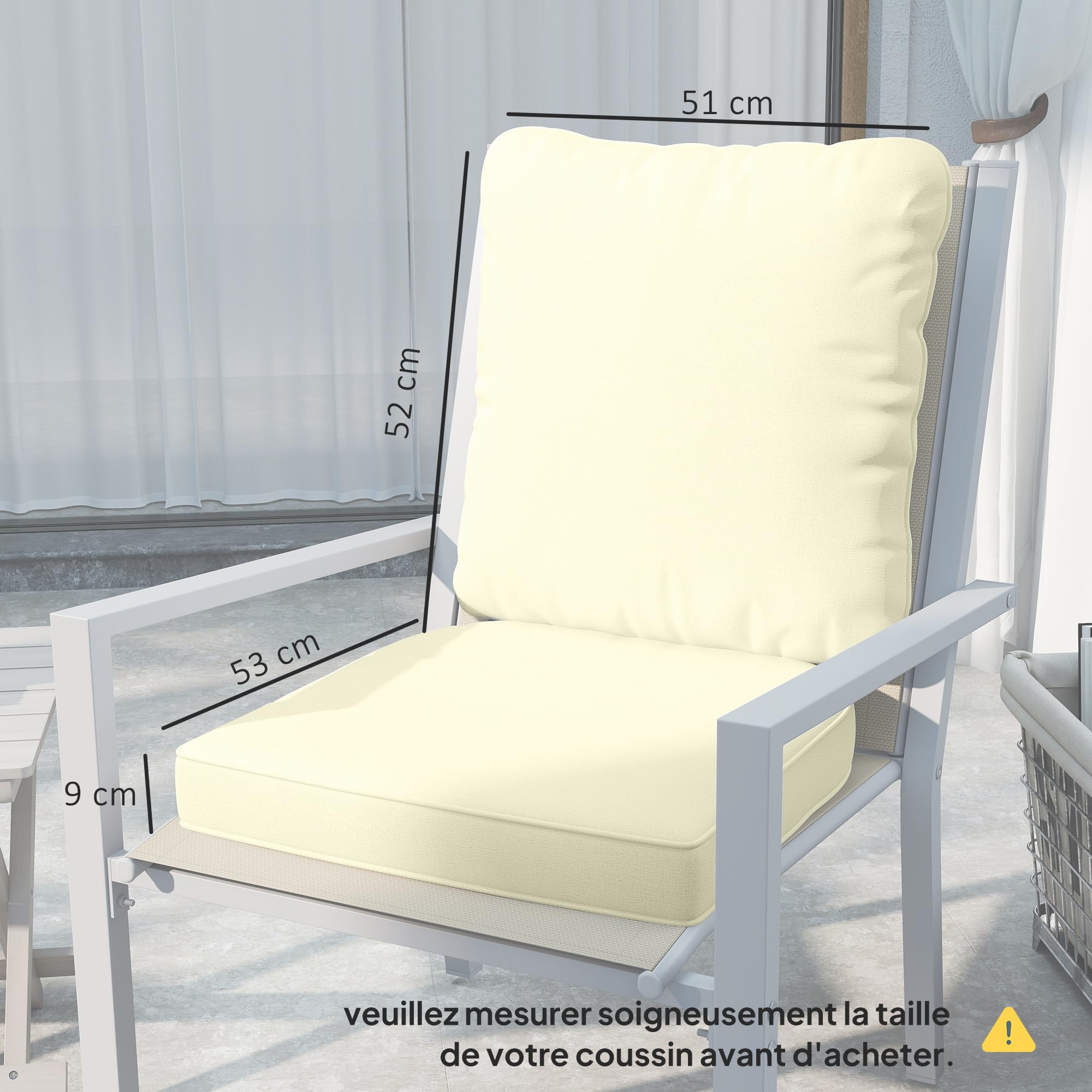Outsunny Ensemble de 2 Coussins d'assise avec Dossier Confortable Crème