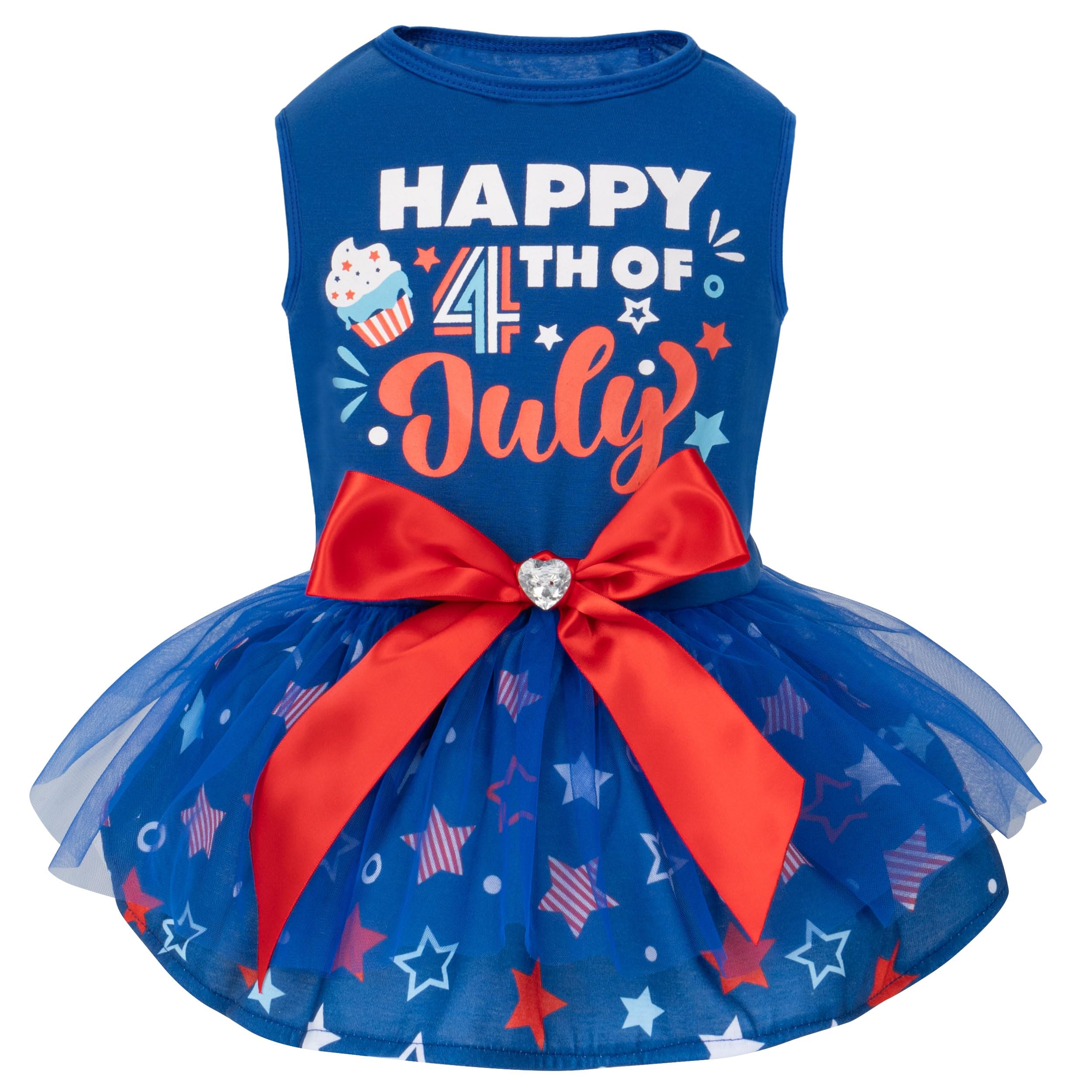 cyeollo Dog Dress for 4th of July Independence Day Dog Dresses Tulle Skirts for Small Dogs Clothes Holiday Pet Outfits with Bowtie Patriotic Puppy