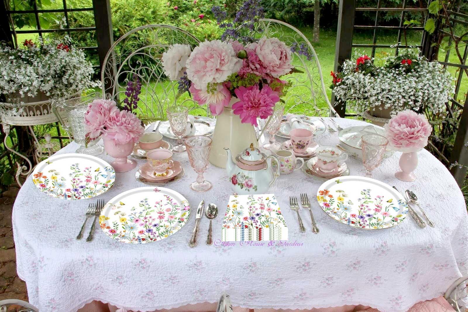 Frühlings-Wildblumen Geschirr Set Für 16 Personen – Inkl. Teller & Servietten | Einweg-Partygeschirr Für Picknick, Baby Shower & Gartenfest