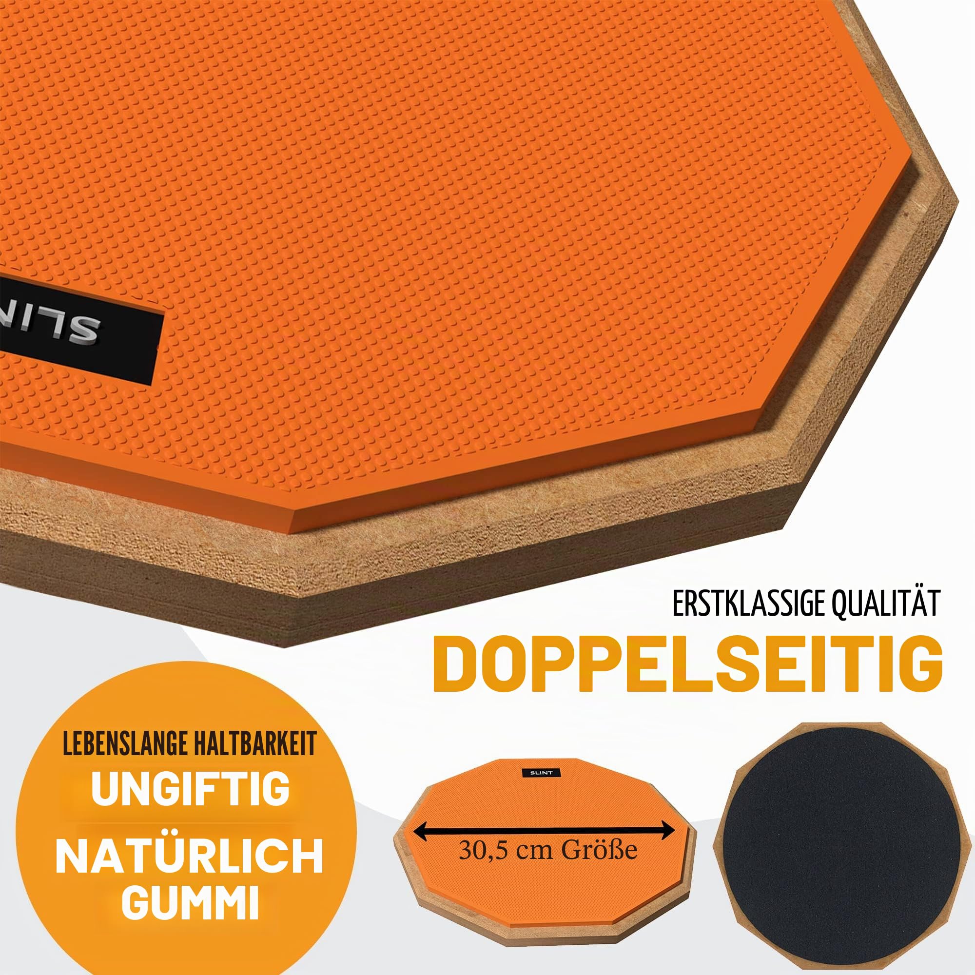 Slint Übungs Drum Pad Snare Drum Stand & Schlagzeug Sticks - Doppelseitiges 30 cm Drum Pad Set & 10 cm Snare Drum - Leises Drumpad Set, Drumpad Ständer & Drumsticks - Schlagzeug Erwachsene & Kinder