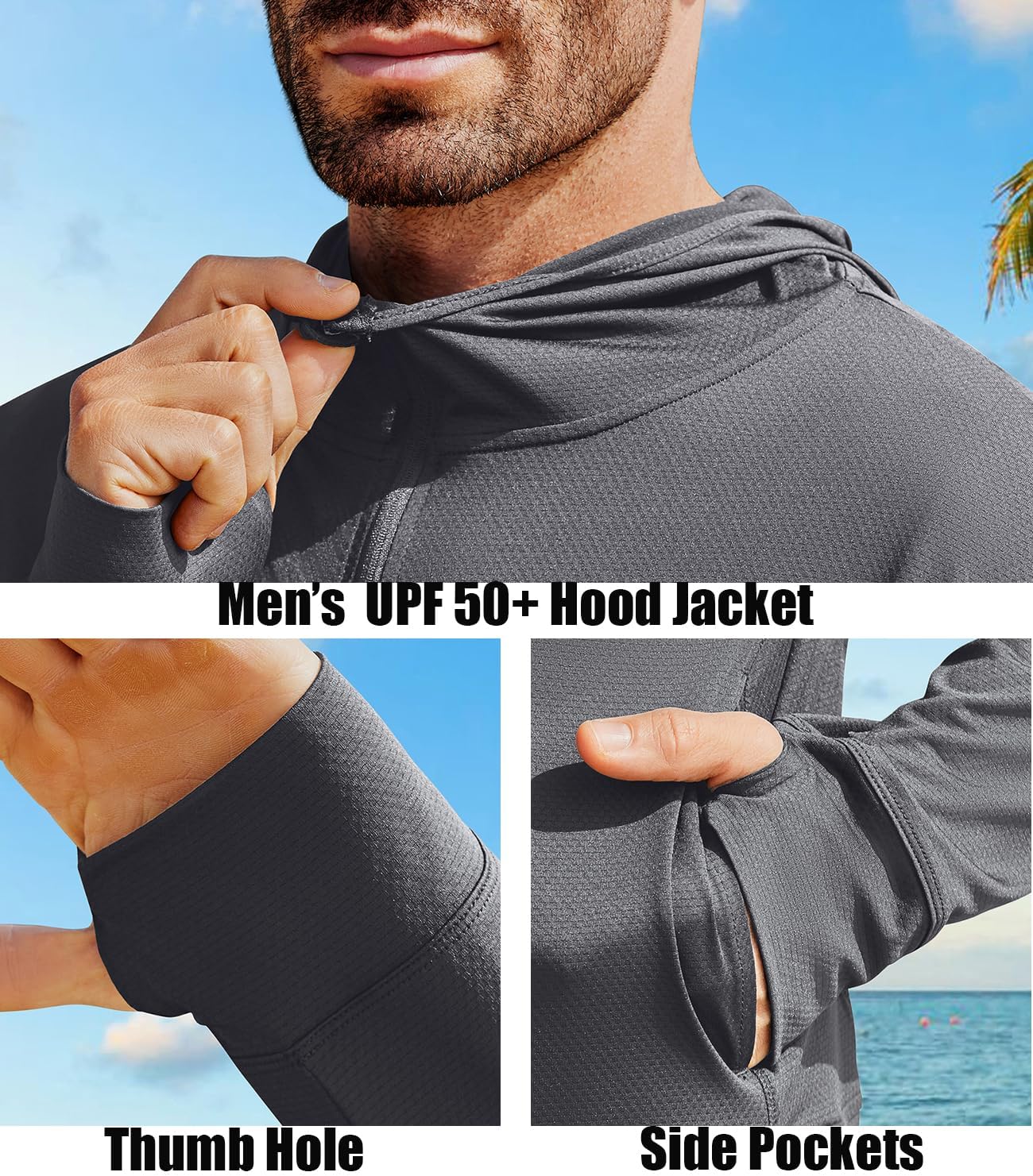 Men's UPF 50+ Full Zip Up Sun Protection Hoodie Jacket Long Sleeve Lightweight UV Shirts for Men Hiking Fishing - Image 4