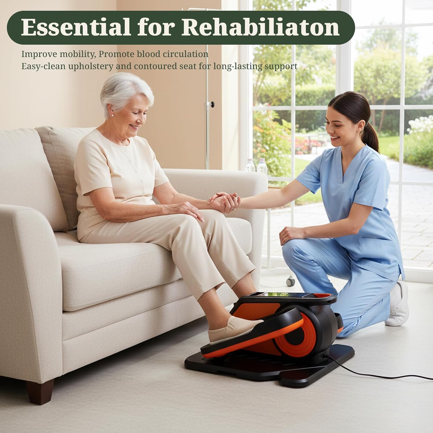 Under Desk Elliptical Machine, Portable Seated Pedal Exerciser with Remote Control, 3 Modes & 12 Adjustable Speeds, Quiet Fully Assembled Electric Leg Exerciser for Seniors Home Office