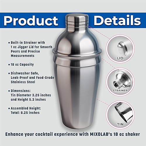 Miniatura 4 de Mixolab Coctelera, coctelera de Martini, coctelera de bar, acero inoxidable 188 (18 oz)