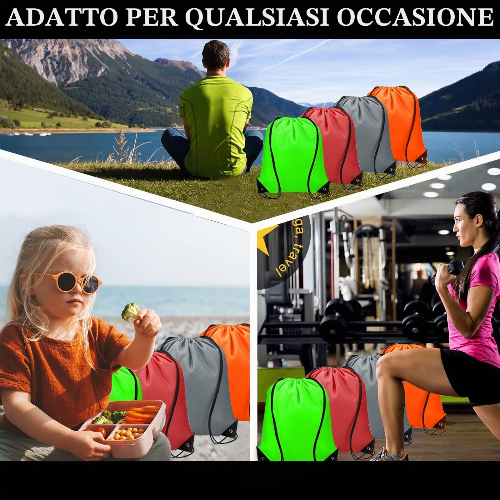 RLGPBON 12/24/48 PCS Sacche con Coulisse per Sport Gym，Zaino Sacca da Ginnastica ，Sacchetti per Palestra Sacchetto Sportive Borse da Viaggio Zainetto Scuola per Bambini Borsa Scarpe（43x34cm）
