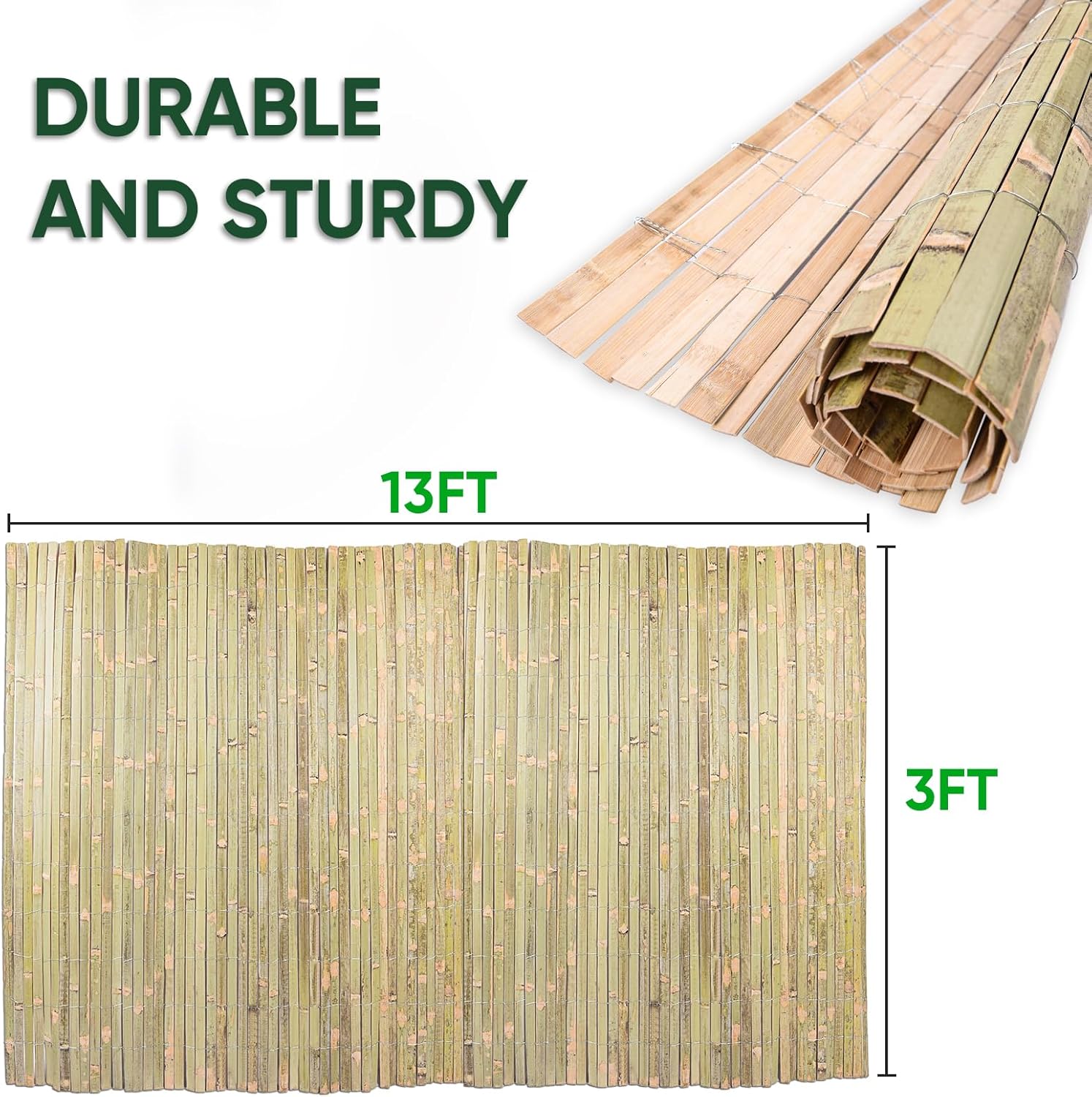 3ft x 13ft Natural Bamboo Slat Fence, Outdoor Split Bamboo Fencing, Decorative Privacy Screen for Garden Backyard Balcony