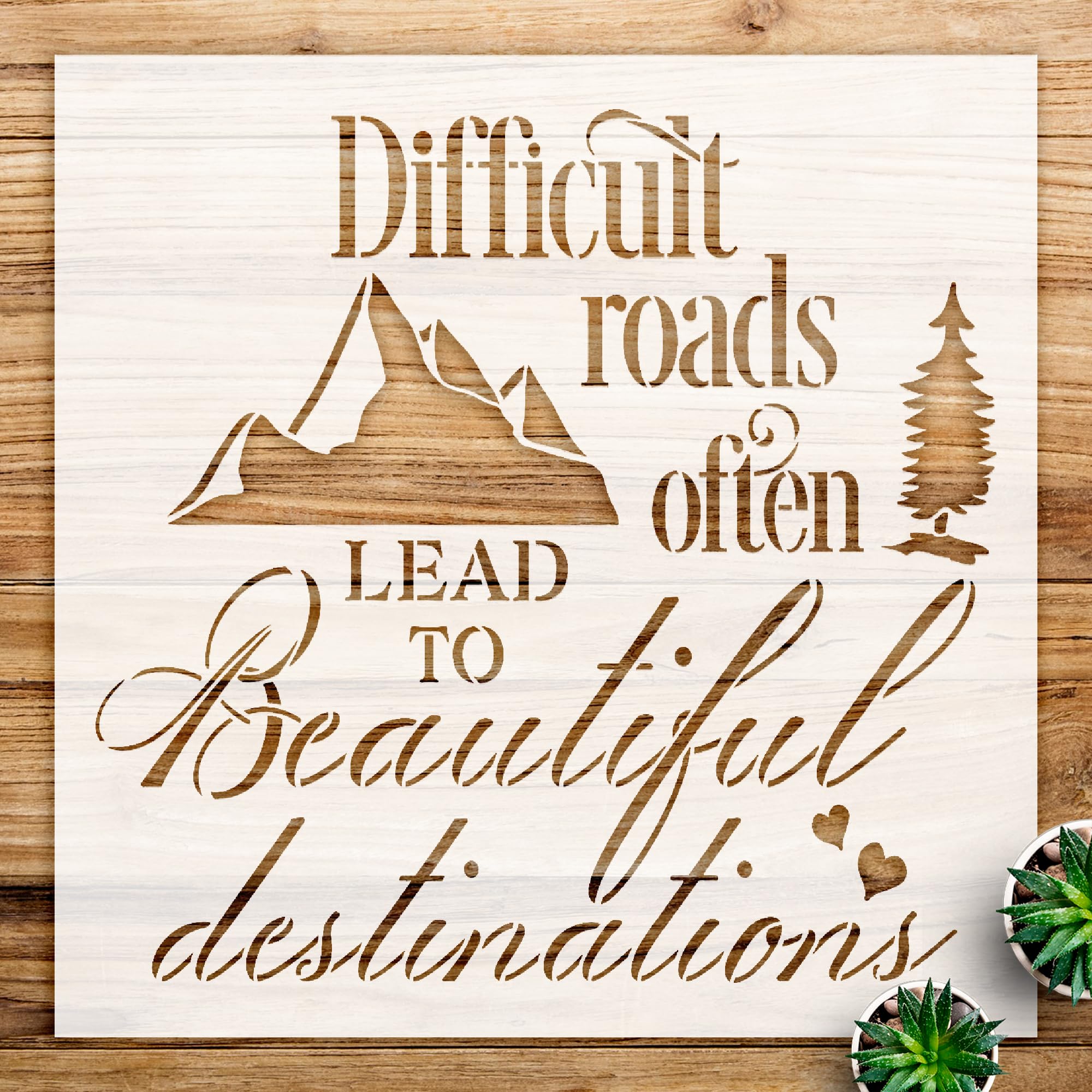 Motivational Stencil Pattern for Walls and Crafts, Features Mountains and Inspirational Quote, Ideal for Home Decor and DIY Projects - Size A2 (16.5
