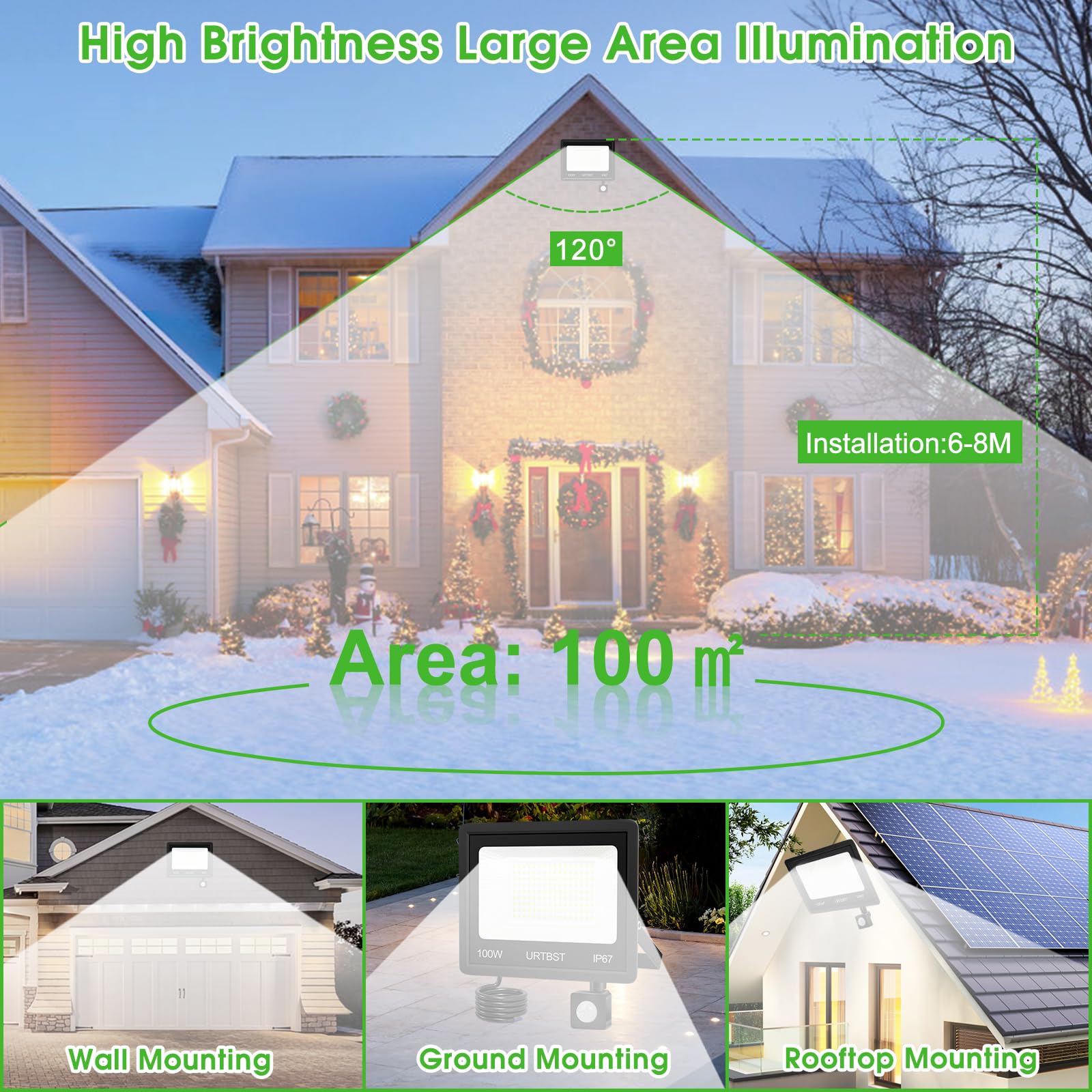LED Strahler mit Bewegungsmelder Außen,100W 10000LM LED Strahler Außen,LED Fluter IP67 Wasserdichte,LED Scheinwerfer 7000K Kaltweiß Superhell Aussenstrahler für Garten,Innenhöfe,Hof (2 Stück)