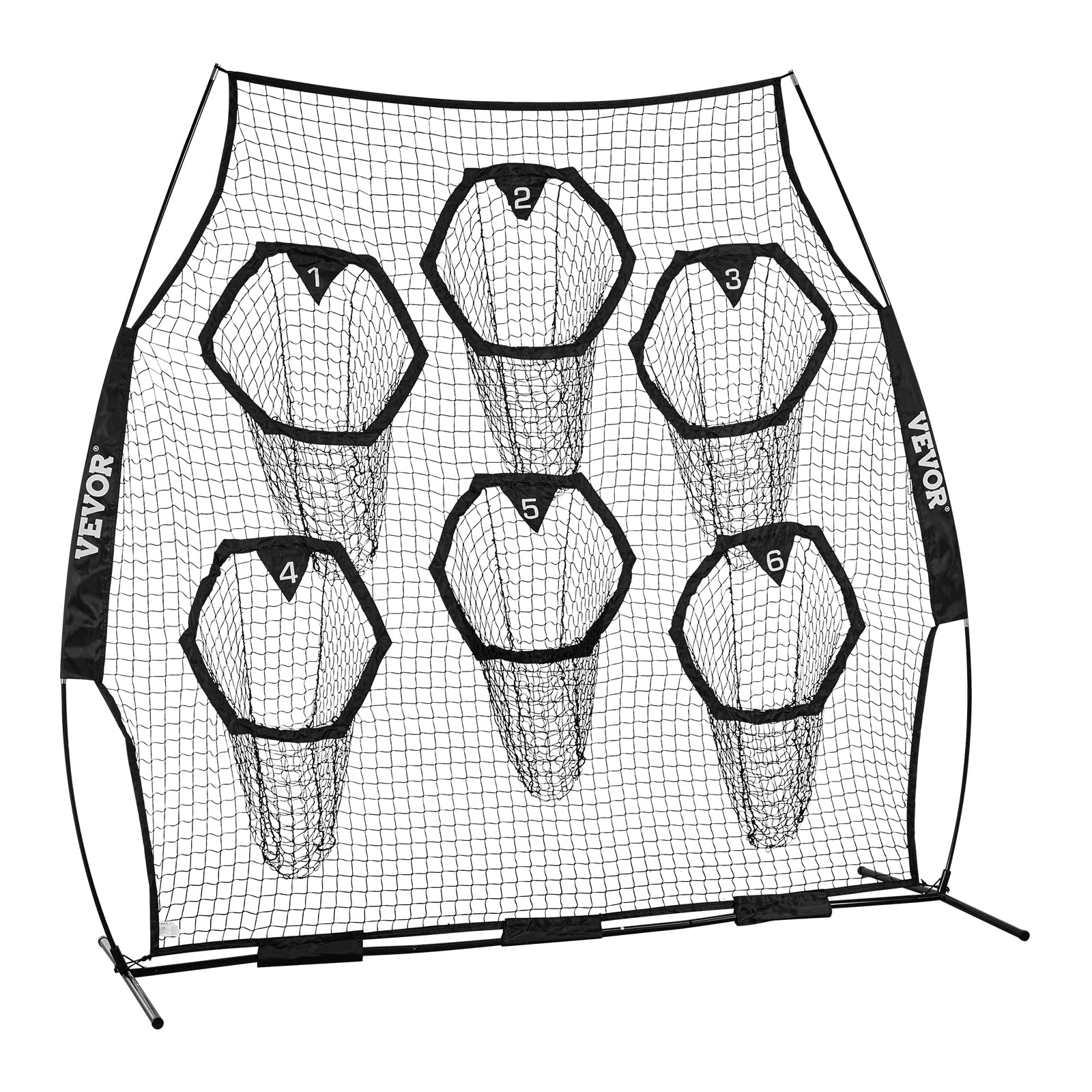VEVOR Filet d'entraînement pour Football 274 x 243 cm, Filet de Lancer de Rugby avec 6 Poches pour cibles, sans nœuds, Sangles et étui de Transport Inclus, pour améliorer la précision de Lancer, Noir