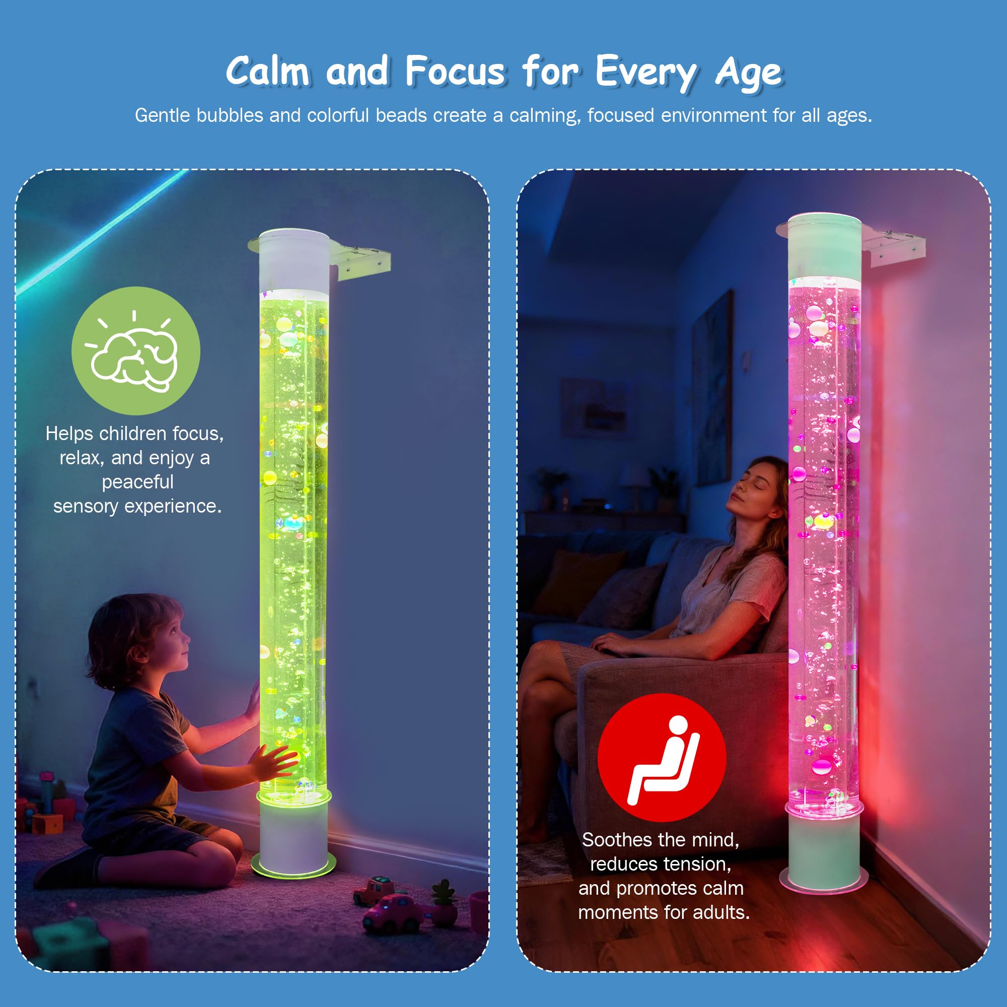 6FT Floating Balls Colorful Beads Bubble Tube Color-Changing LED with Remote App Works with Multiple Wireless Controllers Sensory — view 7