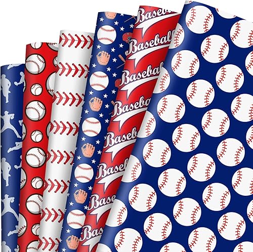 AnyDesign Papel de regalo de béisbol de 12 hojas de papel de regalo deportivo, papel de arte plegado a granel, plano para béisbol, fiesta de