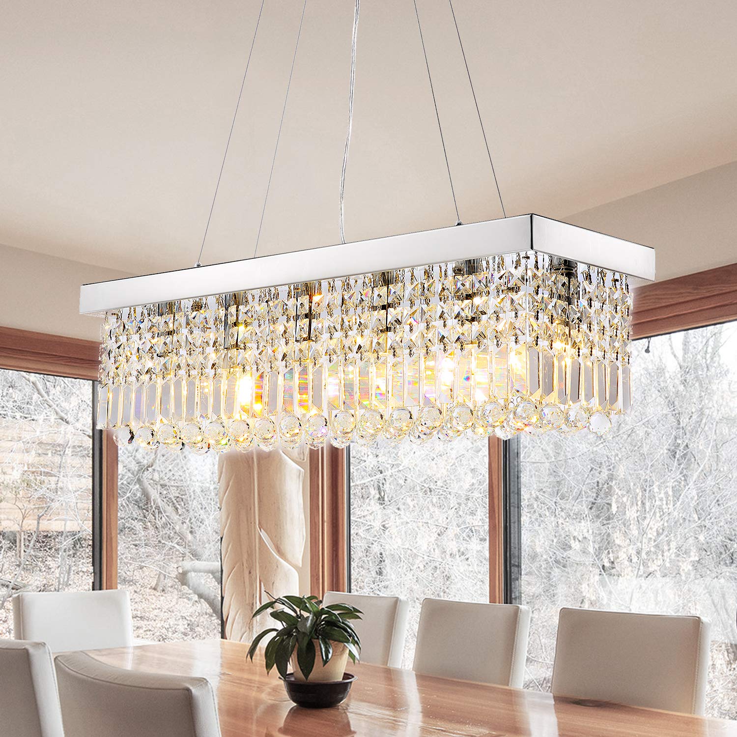 7PM Rectangle K9 Crystal Chandelier Modern Rectangular Pendant Light ...