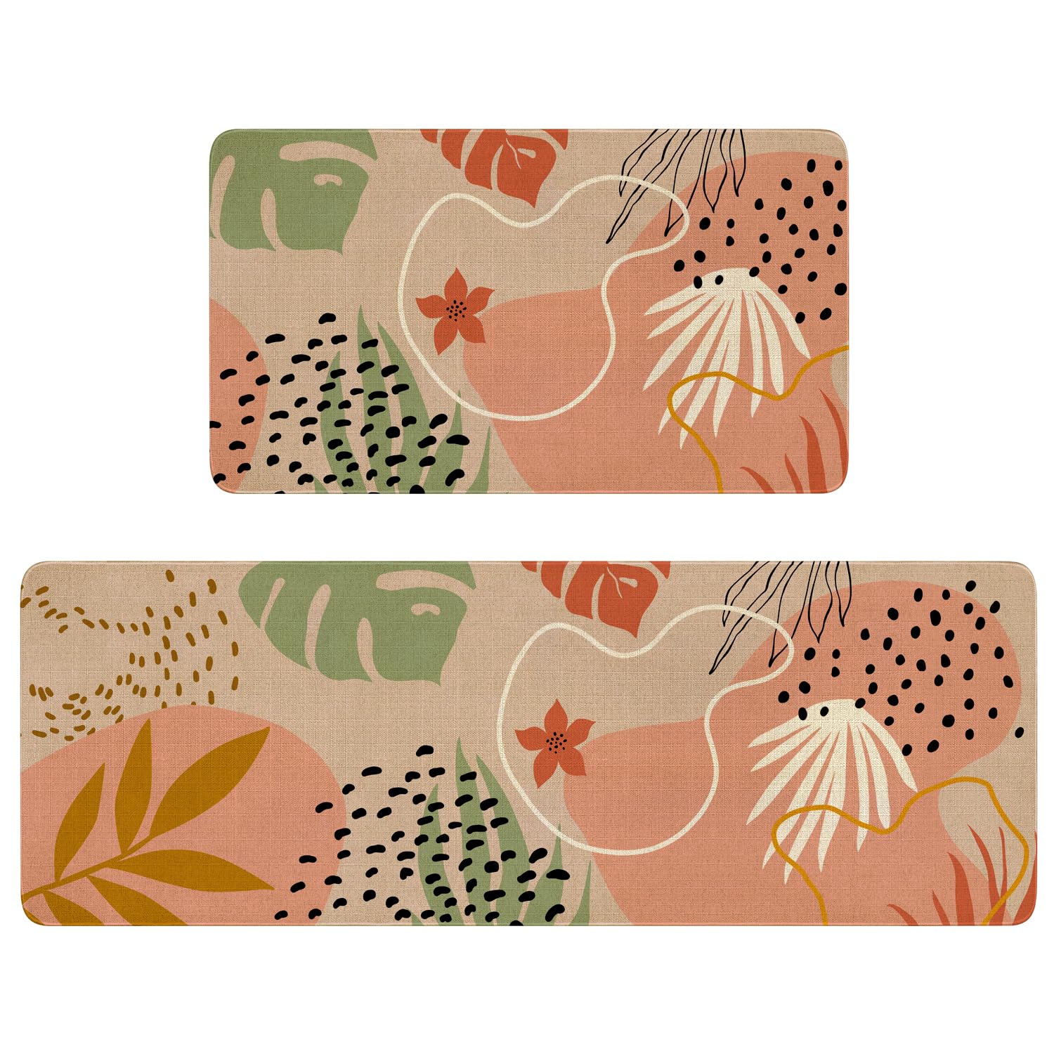 Xsinufn Boho Kitchen Mat Set of 2,Pink Botanical Modern Farmhouse Kitchen Rugs and Mats Non Skid Washable,Bohemia Runner Rugs with Rubber Backing for