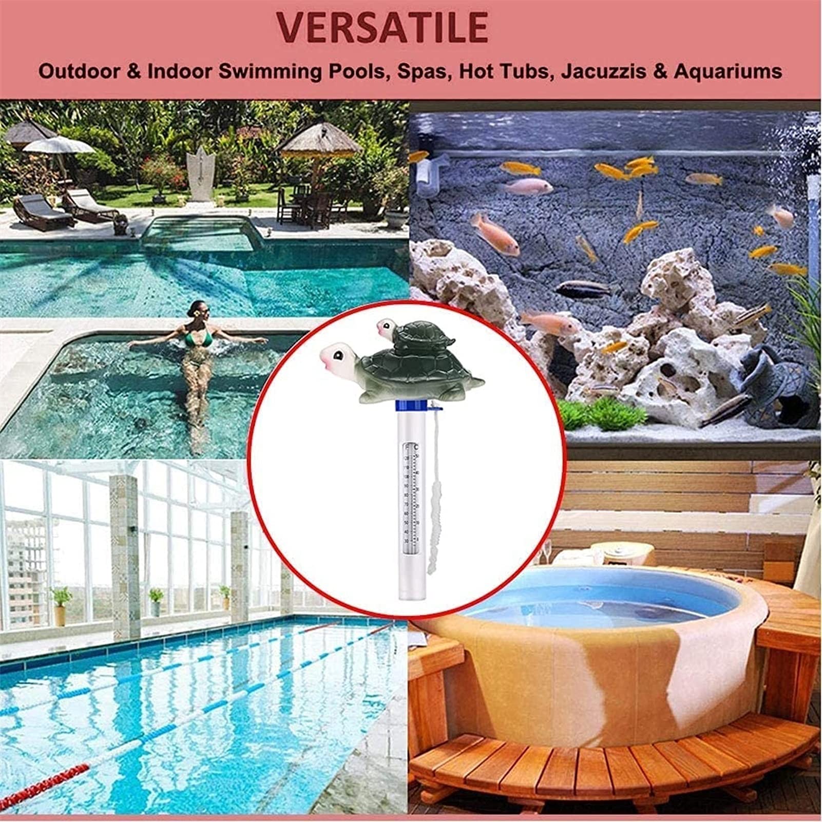 1 Stück Digital Pool Thermometer, leichte Badewanne Thermometer Wassertemperatur Meter groß für die Prüfung der Temperatur(Tortoise)