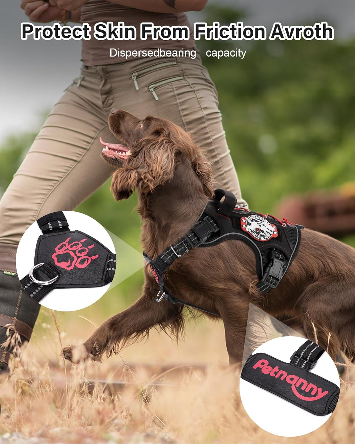 PETNANNY Tactical Dog Harness, No Pull Vest with Reflective Strips, Breathable Air Mesh, Adjustable Comfort Fit for Outdoor Training, Running, Hiking(Pink Camo,M)