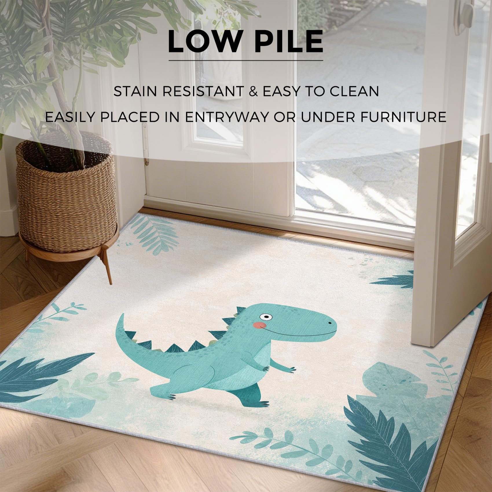 Generisch Dino Teppich Wohnzimmer 140x200, Kurzflor Teppich Schlafzimmer Dinosaurier Süße Cartoon Tier Wohnzimmerteppich Groß, Weich Flanell - Antirutsch Carpet H-7