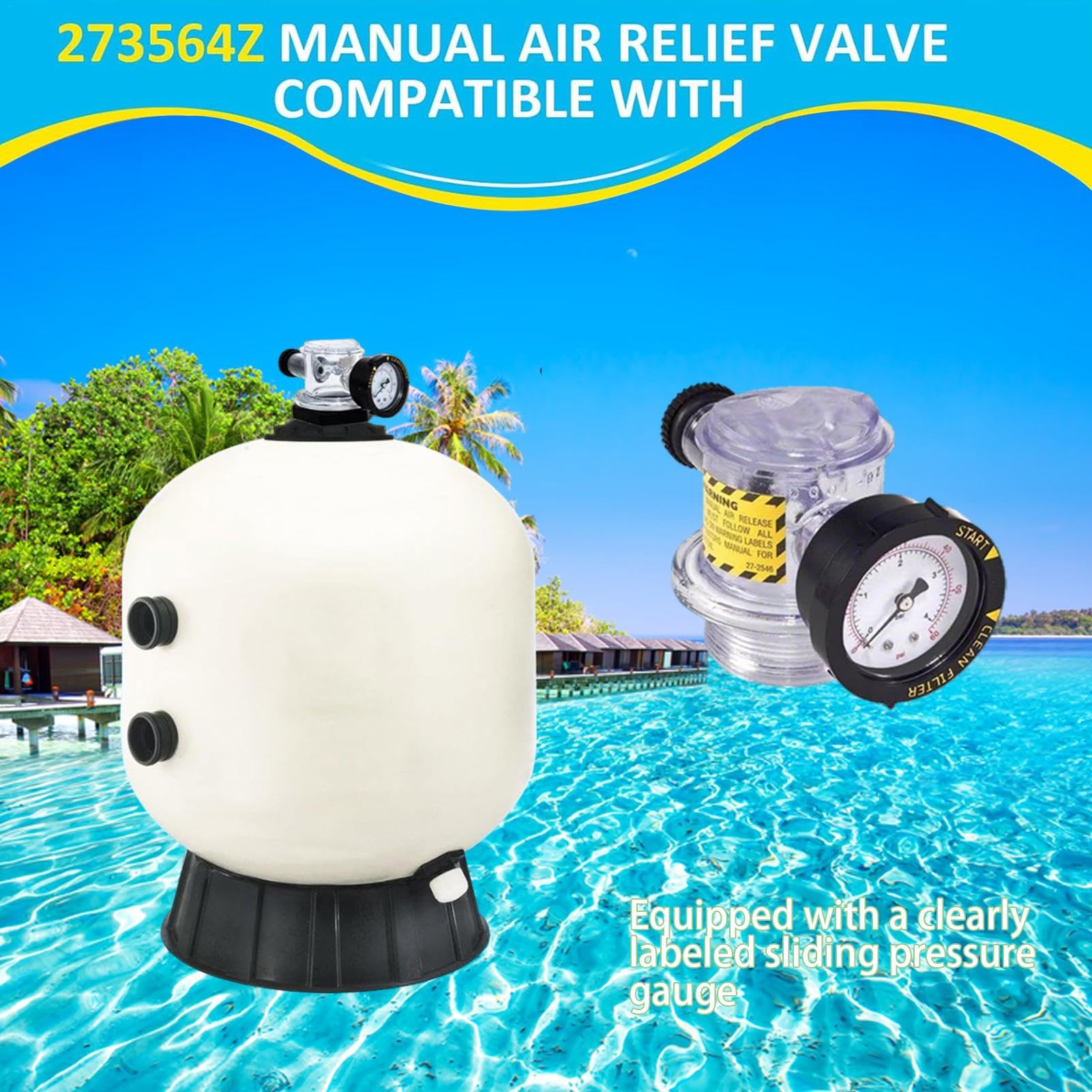 Valvola di rilascio 'aria per filtro piscina, valvola di rilascio | del filtro della piscina,Sostituzione della valvola di ventilazione con manometro | Set valvola di scarico