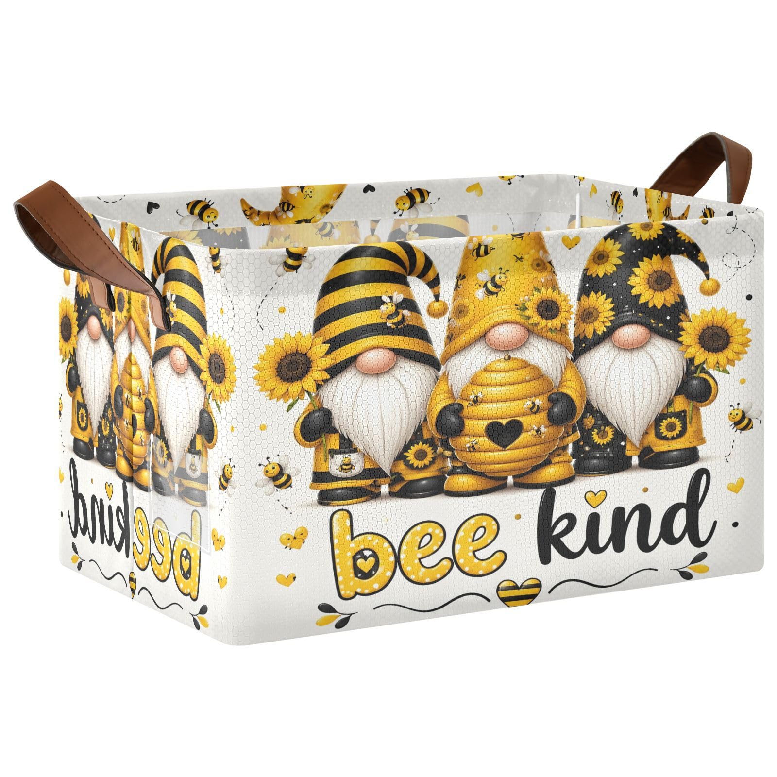Ewusp Sunflower Gnone Storage Basket with Handles Waterproof Collapsible Storage Bin Closet Organiser Dog Toy Basket for Bedroom Nursery Office Home Organizing