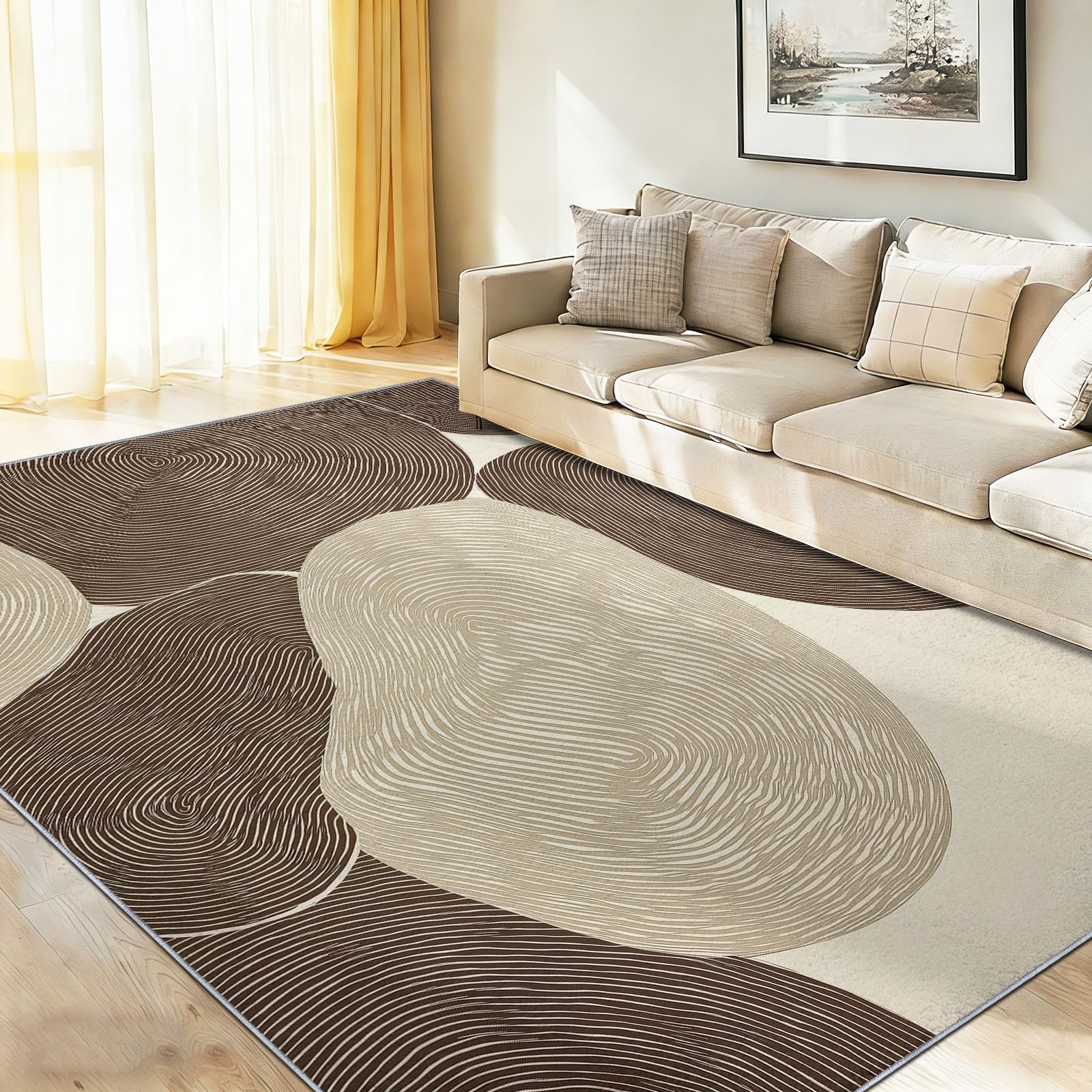 Geometrie Polygone Konzentrische Linien Schlafzimmer Teppich, 160 x 230 cm Teppiche Minimalistisch Art Deco Waschbarer Kurzflor rutschfest Rückseite für Wohnzimmer Esszimmer Badezimmer Küchen Büro