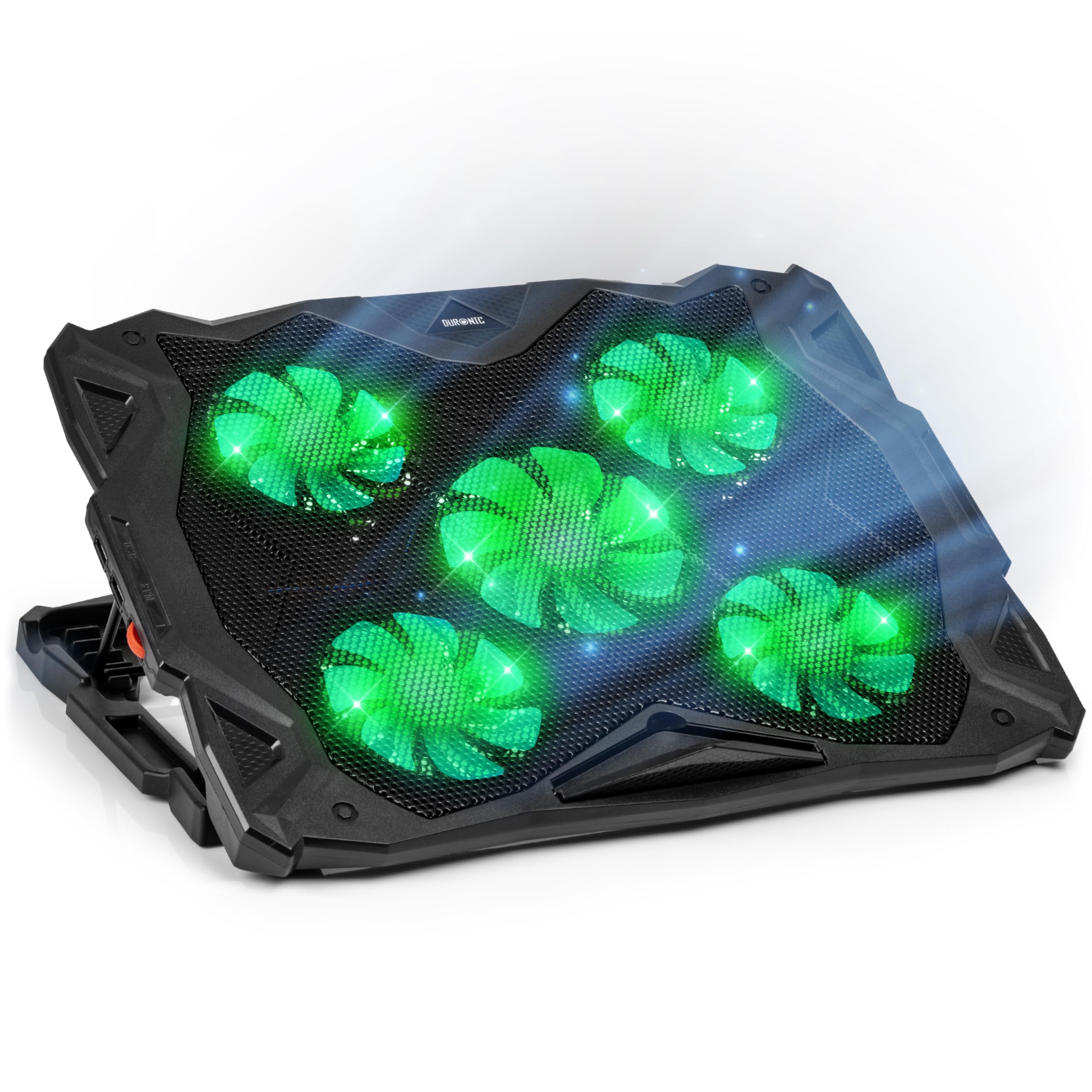 Duronic LC1 Ventilador portatil 5 Ventiladores, LED Regulable 2X USB 2.0, Ventiladores Regulables, 6 Niveles, Elevador portatil, Base refrigeradora Portatil Gaming Refrigerador Portatil