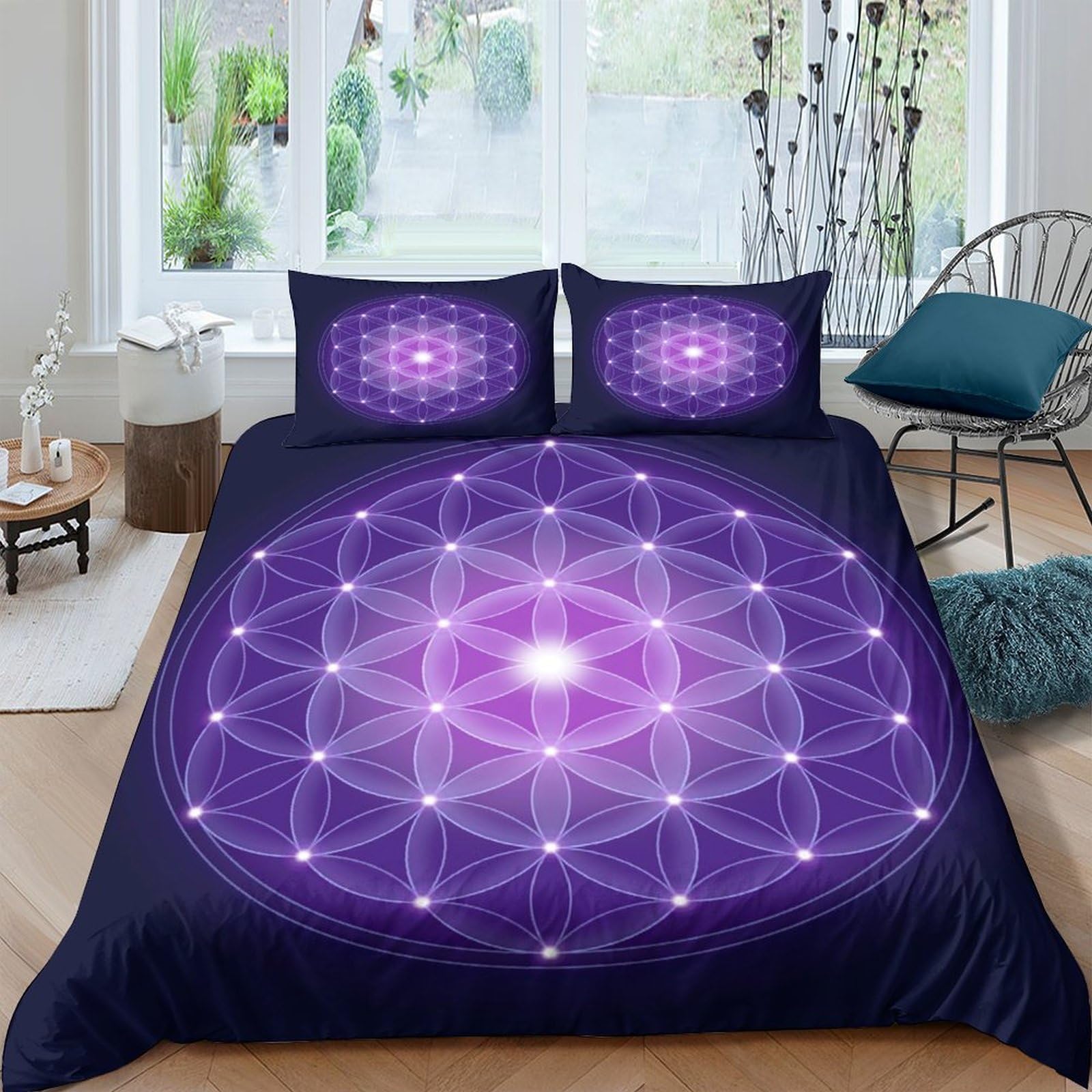 GPLZQXKJNH 3D Printed Sacred Geometry Duvet Cover Microfiber Soft Breathable Mandala Bedding Set with 2 Pillowcases for Bedroom Apartment Single（135x200cm）