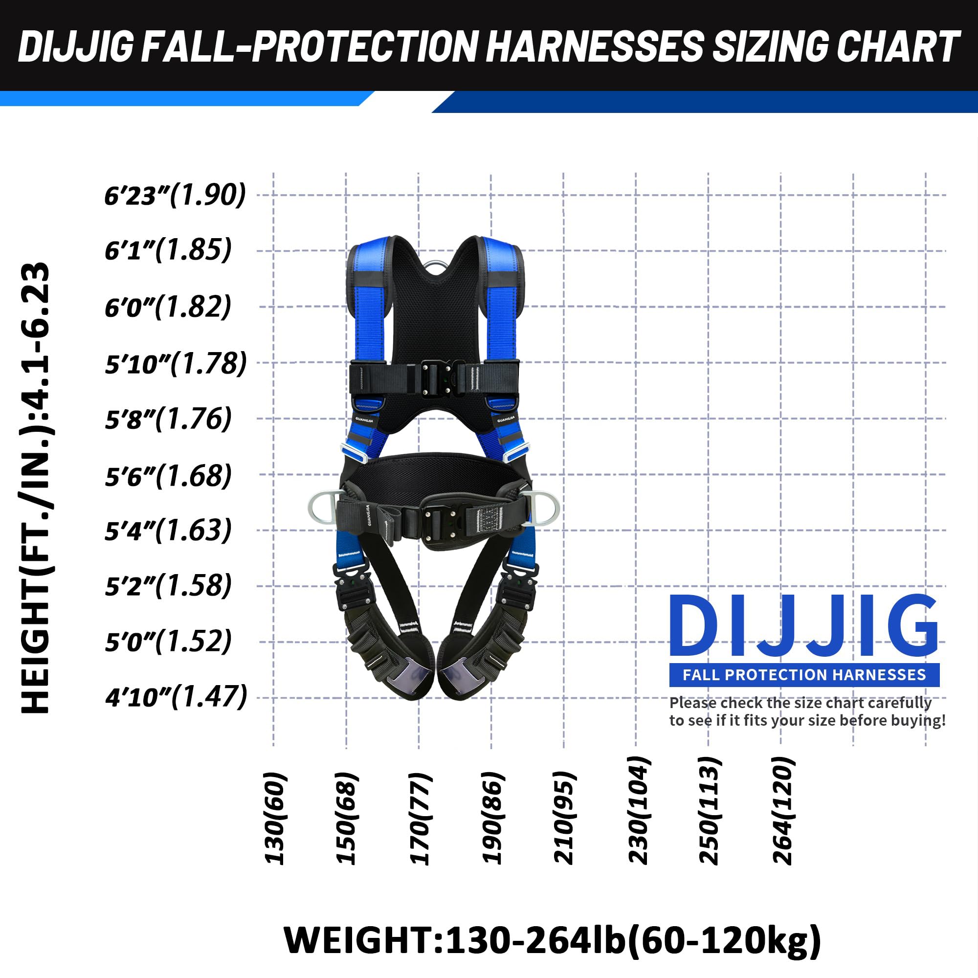 DIJJIG Safety Harness Kit with 1.8M Lanyards,Waist and Shoulder Protection,Construction Projects, High-altitude Rooftop Operations, Fire Rescue, Anti Fall Safety Harness,Safety Rope,CE Certification