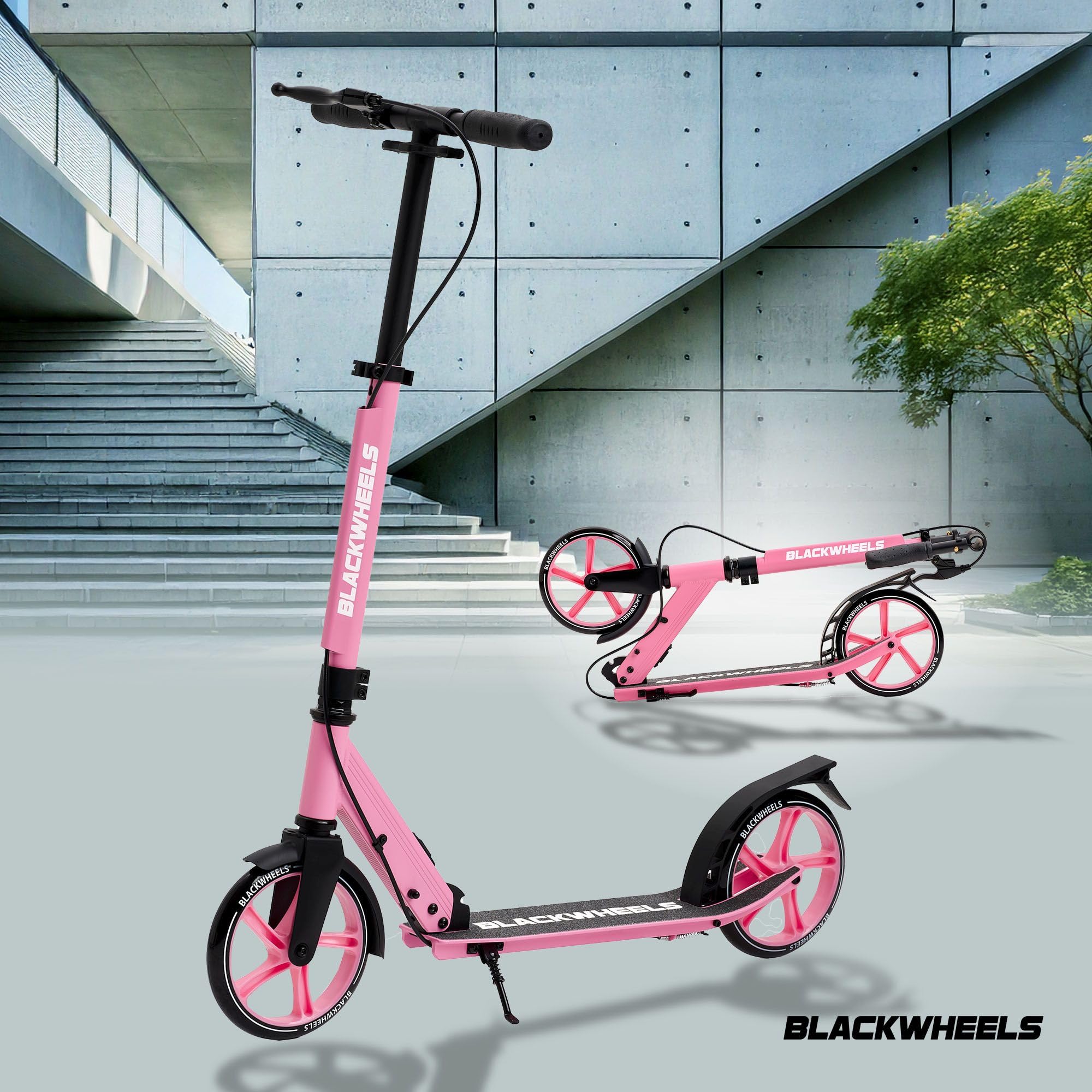 Blackwheels Orio Monopattino Pieghevole da Città – Ruote Grandi 200mm, Regolabile, Leggero in Alluminio, Cinghia Trasporto, Deck Antiscivolo, ABEC 7, Comodo per Adulti e Ragazzi