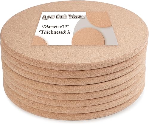 Salvamanteles de corcho para platos calientes, 8 posavasos de corcho de alta densidad, salvamanteles resistentes al calor de 7.5 pulgadas para ollas
