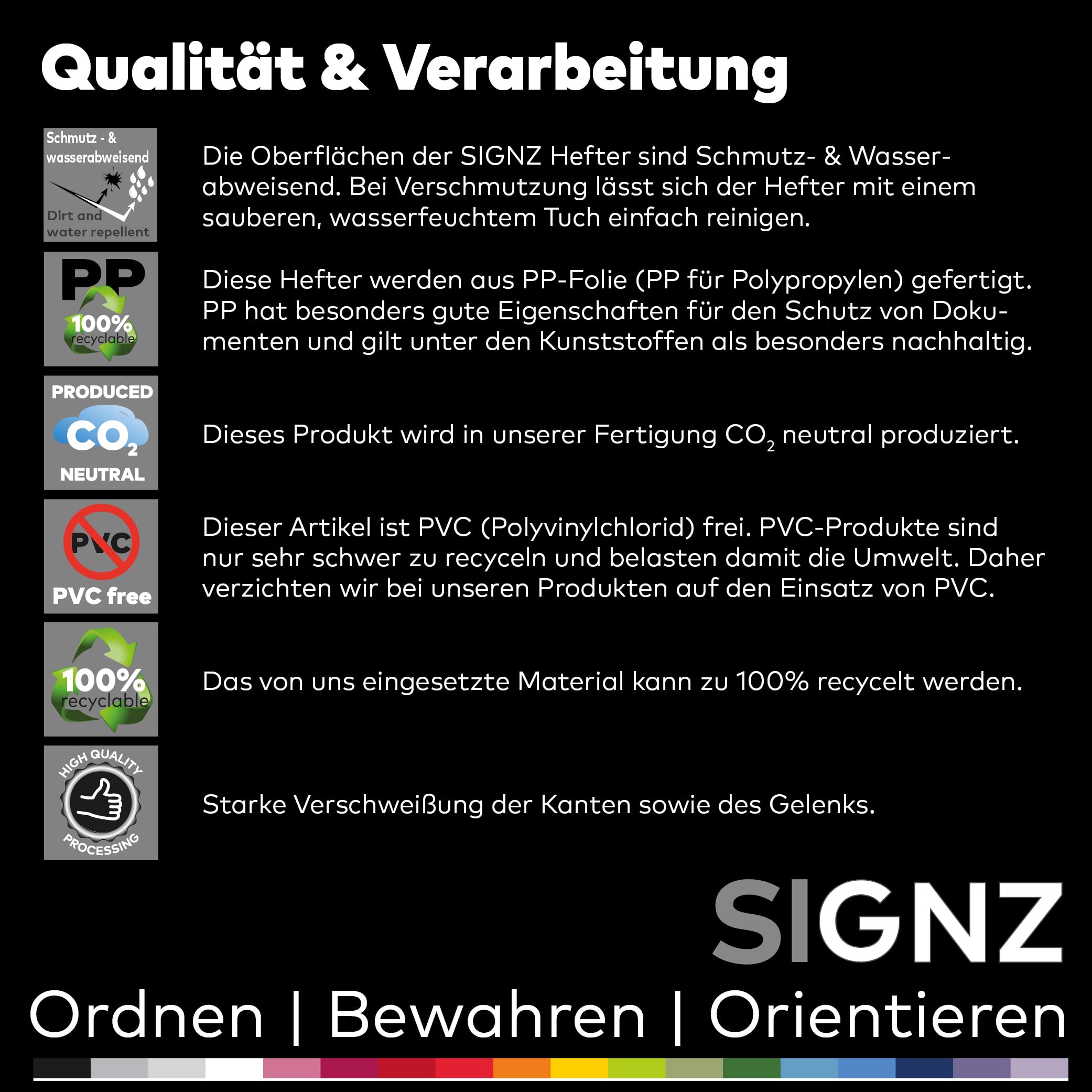 SIGNZ Skoroszyt DIN A4, stabilny, 11 sztuk, przezroczysta pokrywa, neutralny pod względem emisji CO2, wyprodukowany z tworzywa sztucznego (PP), wyprodukowany w Niemczech (czarny)