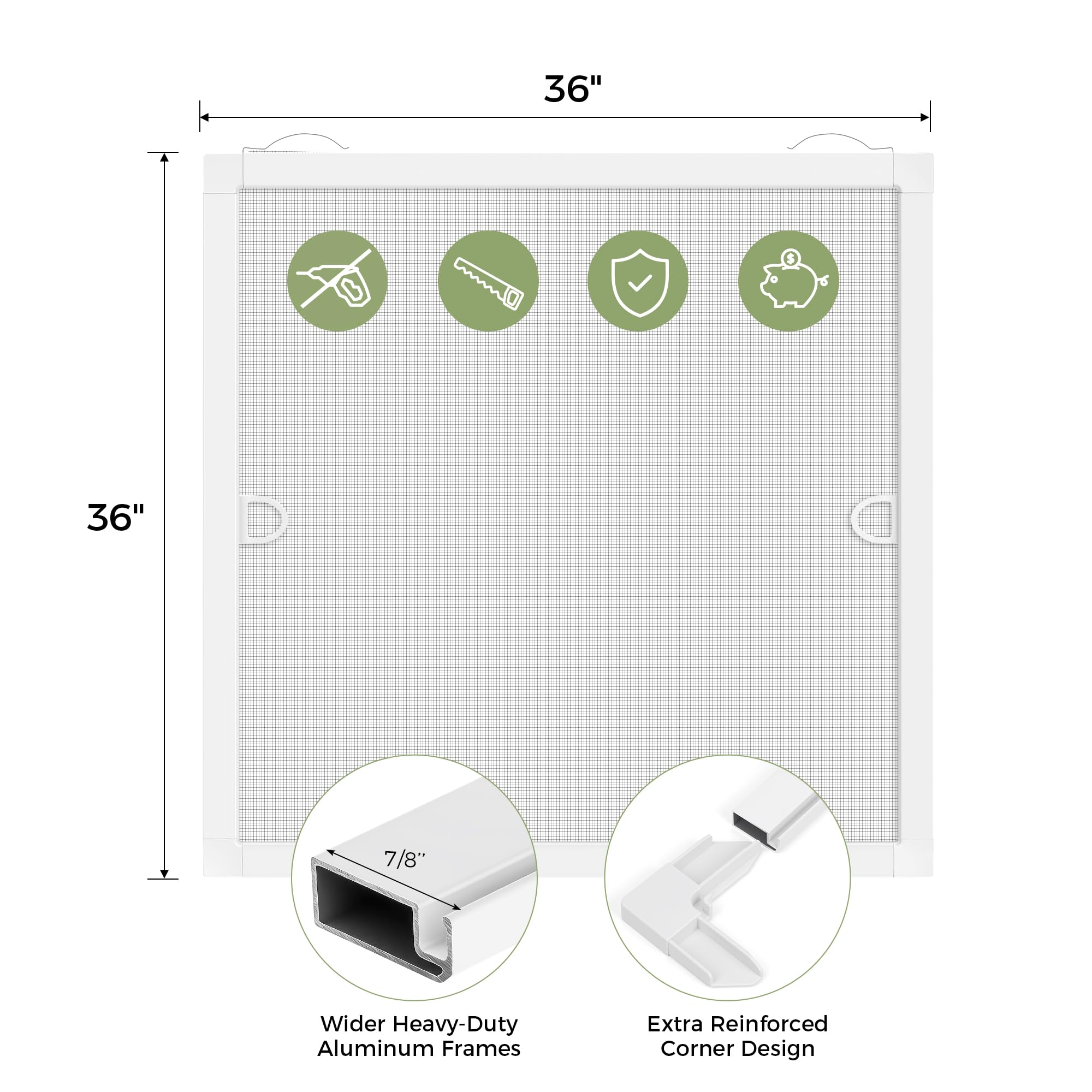 FLYZZZ 2-Pack Window Screen Frame Kit, Heavy-Duty DIY Window Screen Replacement Kit up to 36" x 36" with Upgraded Aluminum Frame (125g/m), Full Tool Set & Easy-Install Clips - 4