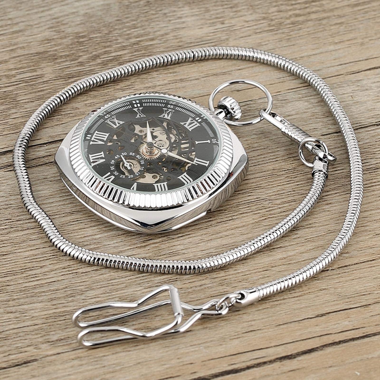 Taschenuhr, schwarz/Silber/goldene mechanische Quadrat -Schalttasche Wickeluhr