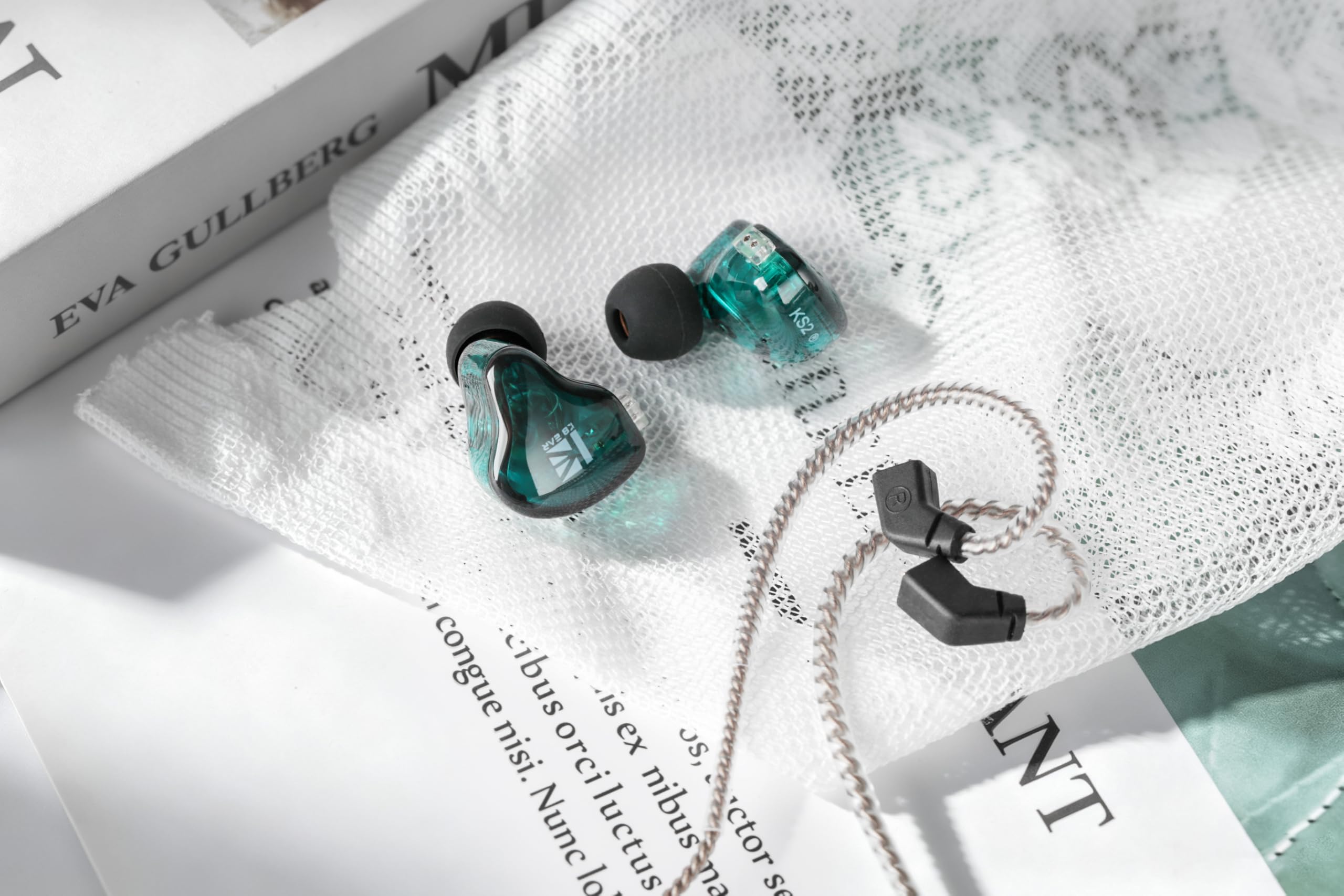 Yinyoo KBEAR KS2 IEM, słuchawki stereo Bass In Ear, HiFi Over Ear Earbud, redukcja szumów, hybrydowe słuchawki 1BA 1DD ze zdejmowanym kablem do biegania (z mikrofonem, zielony KS2)