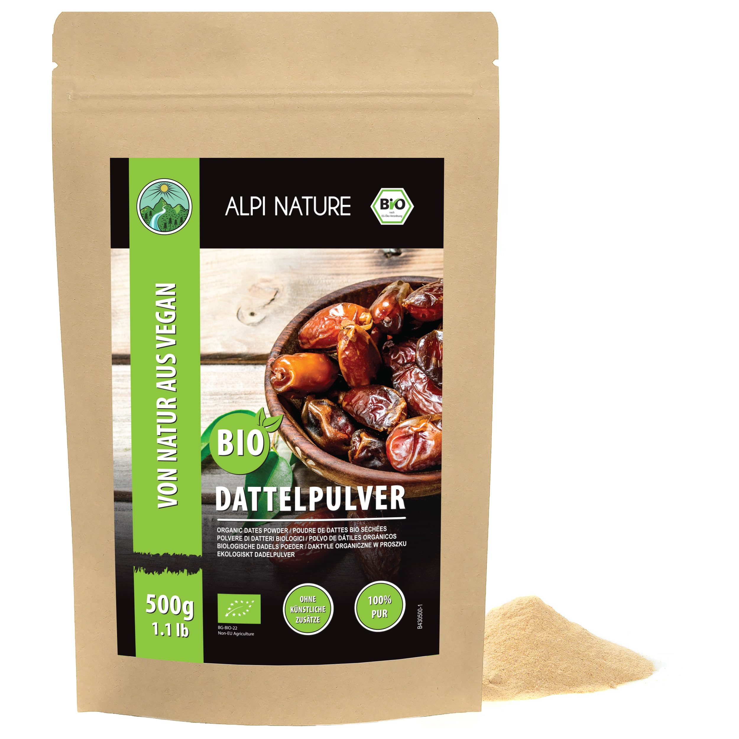 Alpi Nature Ekologiczny Cukier Daktylowy 500g, Mielone Ekologiczne Daktyle, Proszek Daktylowy