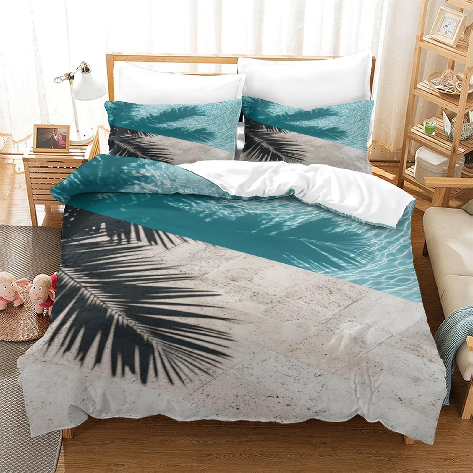 P1s9u7w5y Water Ripple-9 Tropical Palm 3D Printed Microfiber 3Pcs Duvet Cover Set Botanical Bedding Set Double（200X200cm）