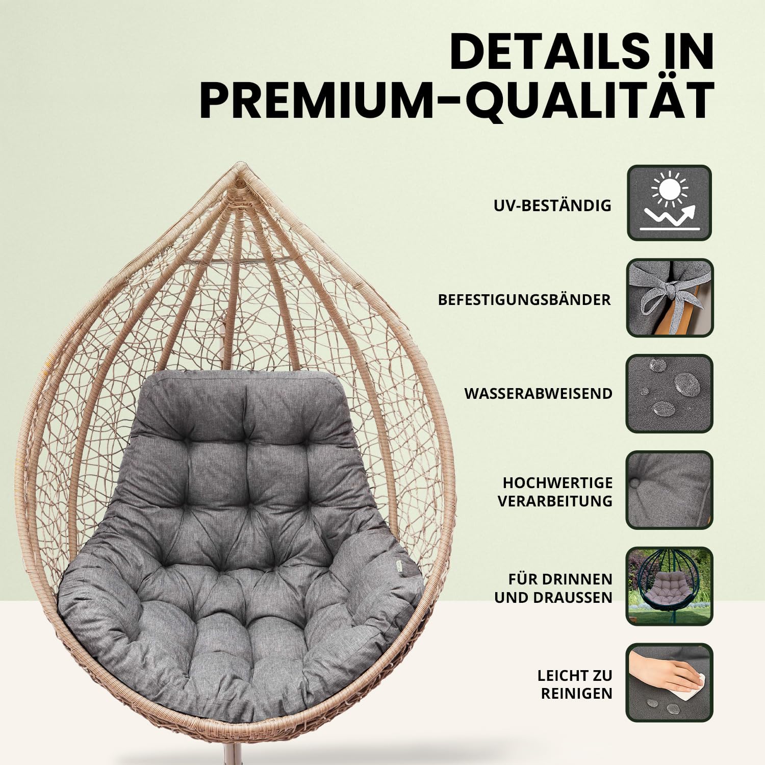 Cuscino per poltrona sospesa in polyrattan e rattan, prato verde