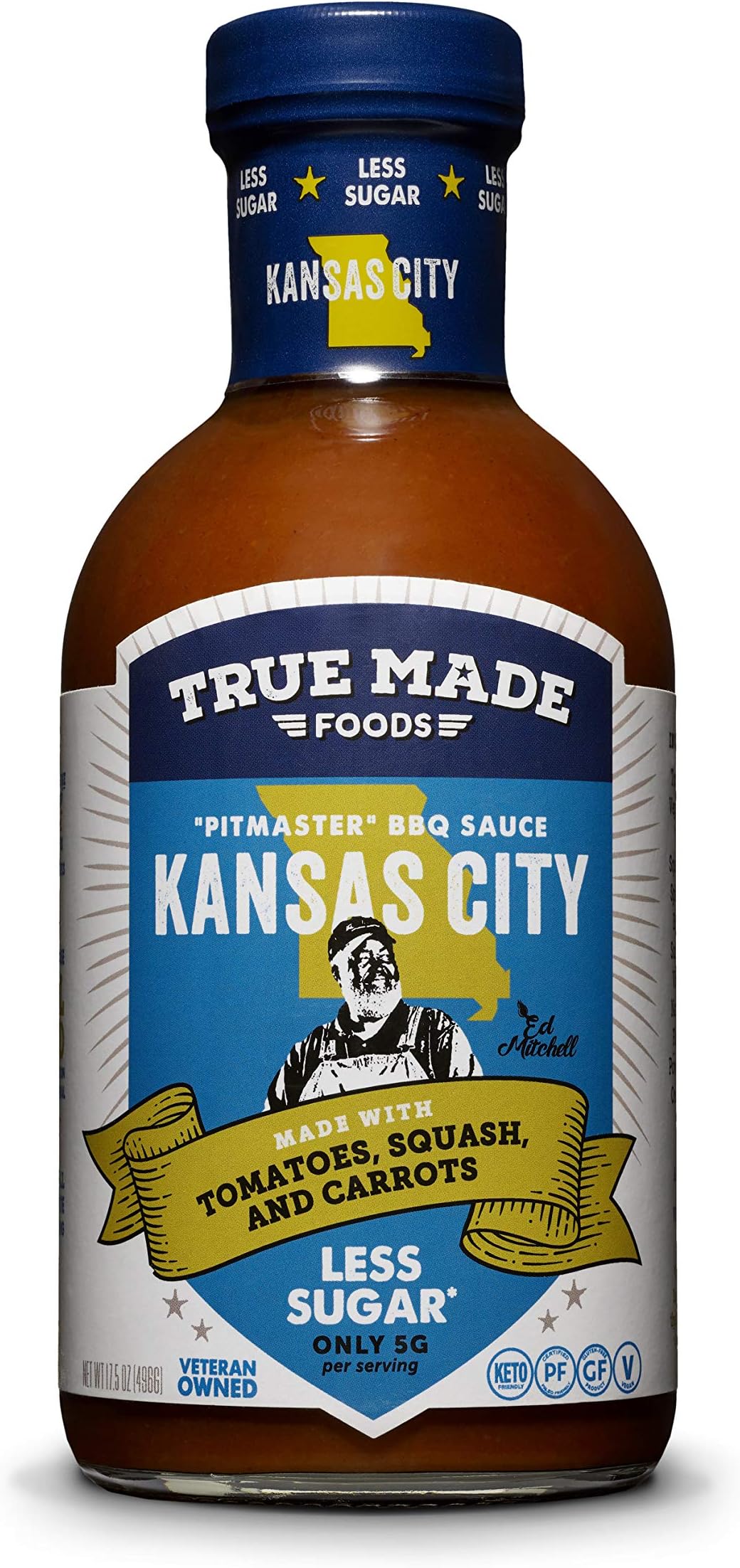 True Made Foods Vegetable BBQ Sauce, Low Sugar, 18 oz