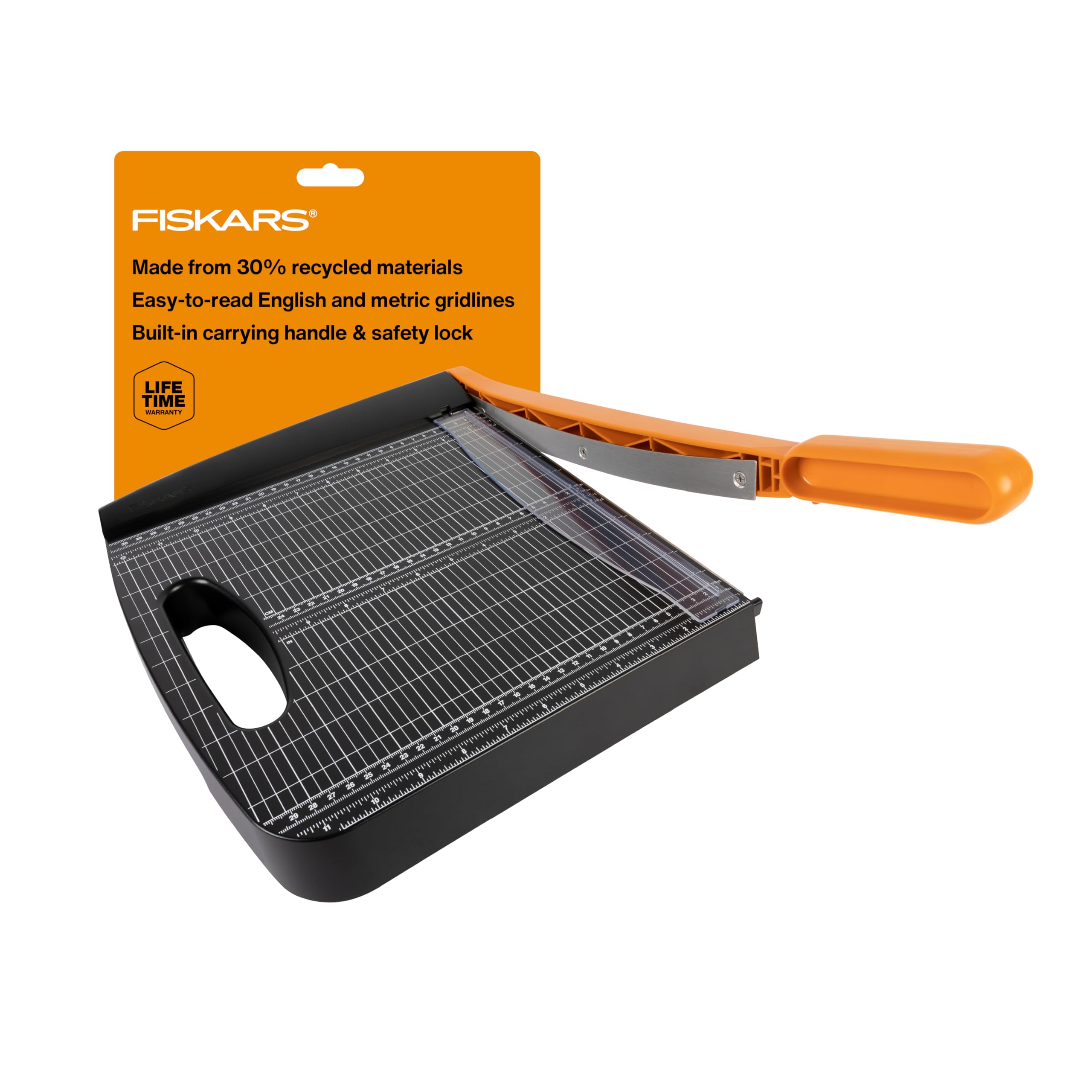 Fiskars Recycled Bypass Paper Trimmer - 12" Cut Length - Guillotine Paper Cutter with Self-Sharpening Blade - Black