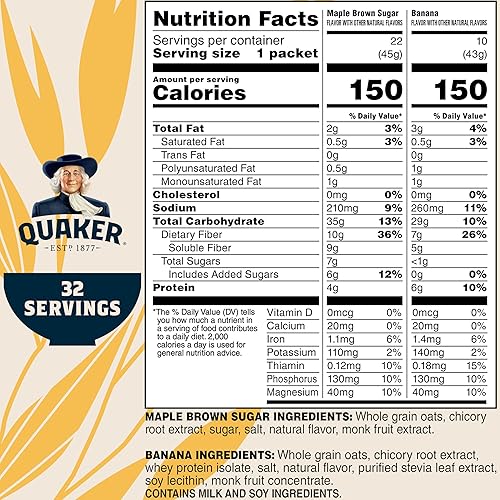Miniatura 2 de Quaker - Avena instantánea, variedad de 2 sabores con alto contenido de fibra (paquete de 32)