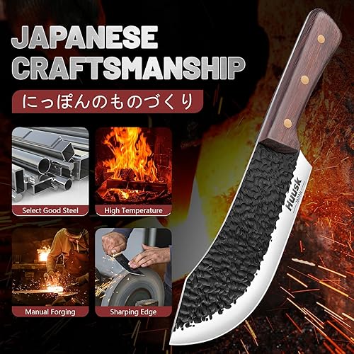 Miniatura 7 de Huusk Cuchillos vikingo mejorados a mano forjado a mano cuchillo deshuesador con cuchillo de carnicero forjado a mano